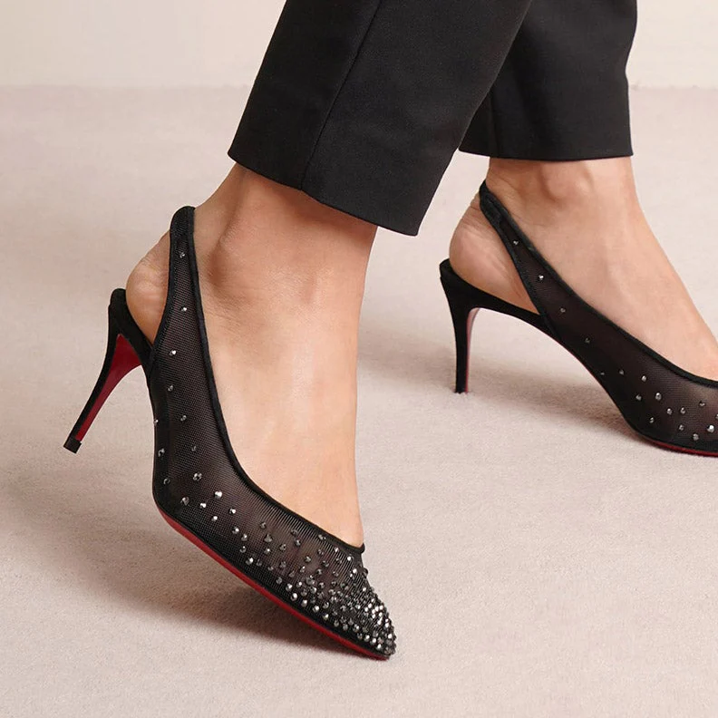Follies Strass sling 70 black suede pumps - Image 6