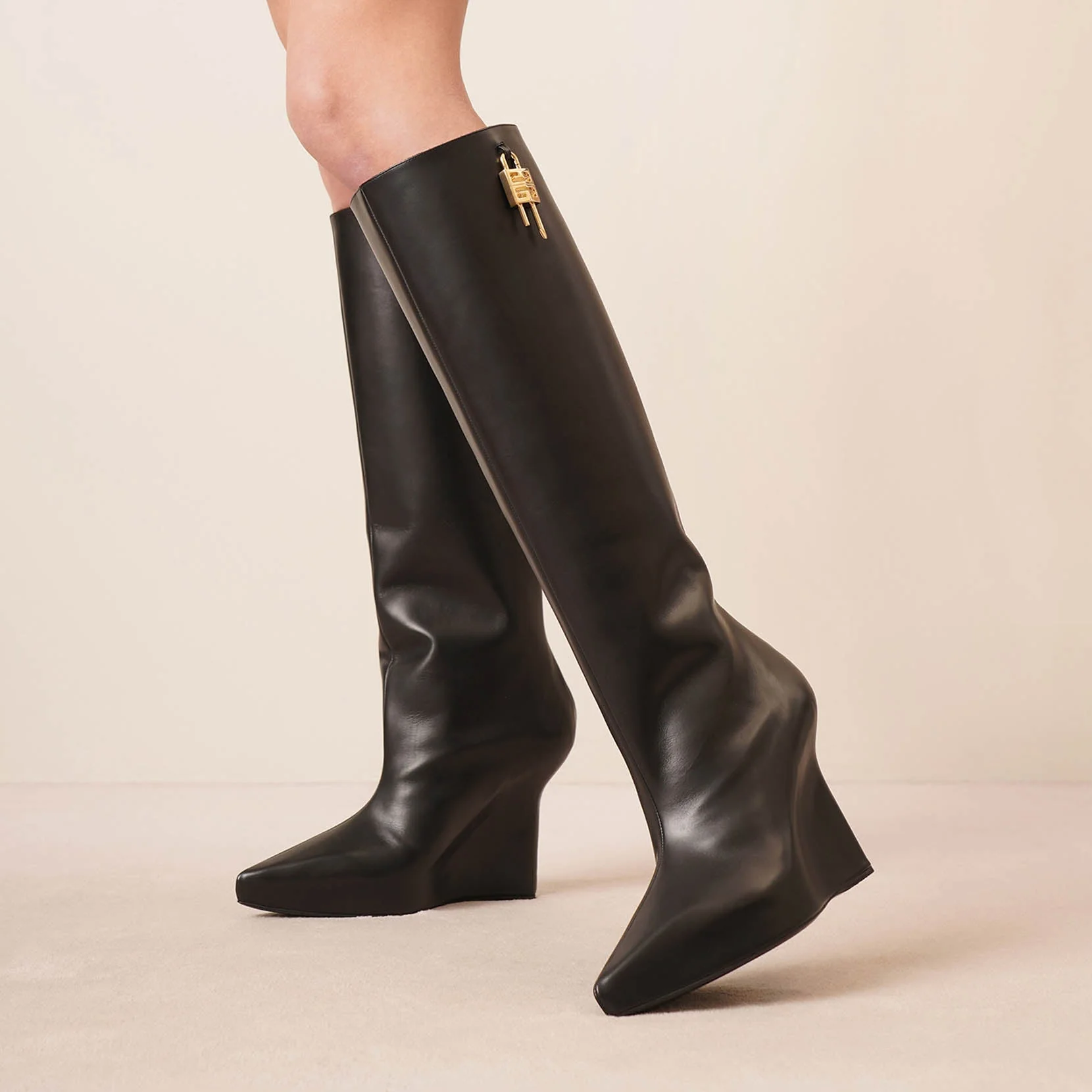 G lock black leather wedge high boots - Image 8