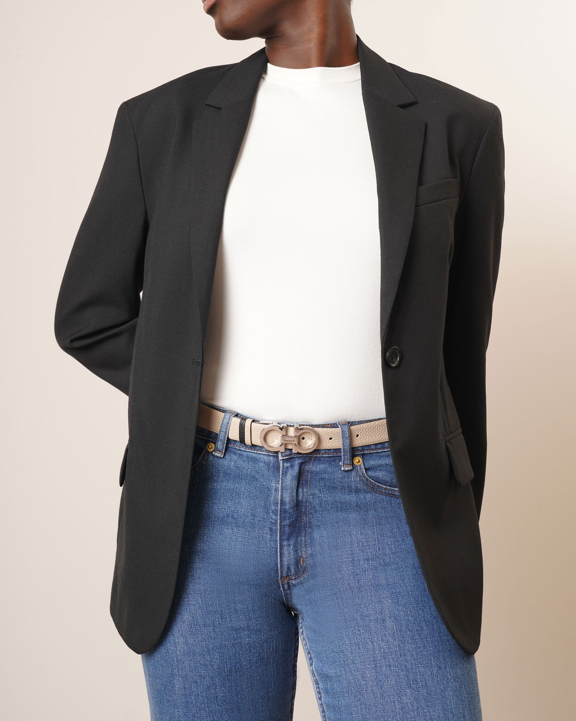 Gancini Reversable and Adjustable silver beige belt - Image 2