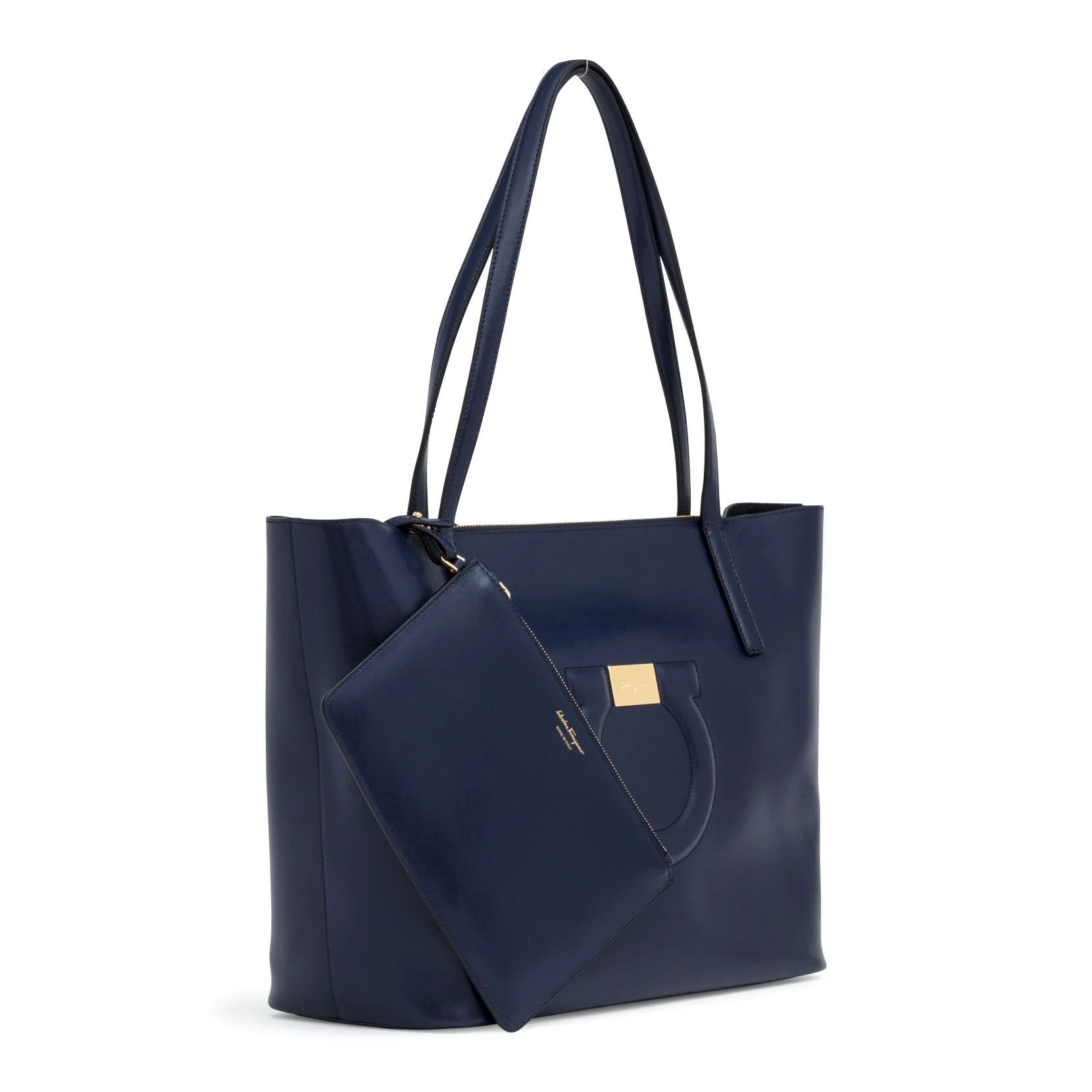 Gancio City Dark Blue Leather Tote Bag