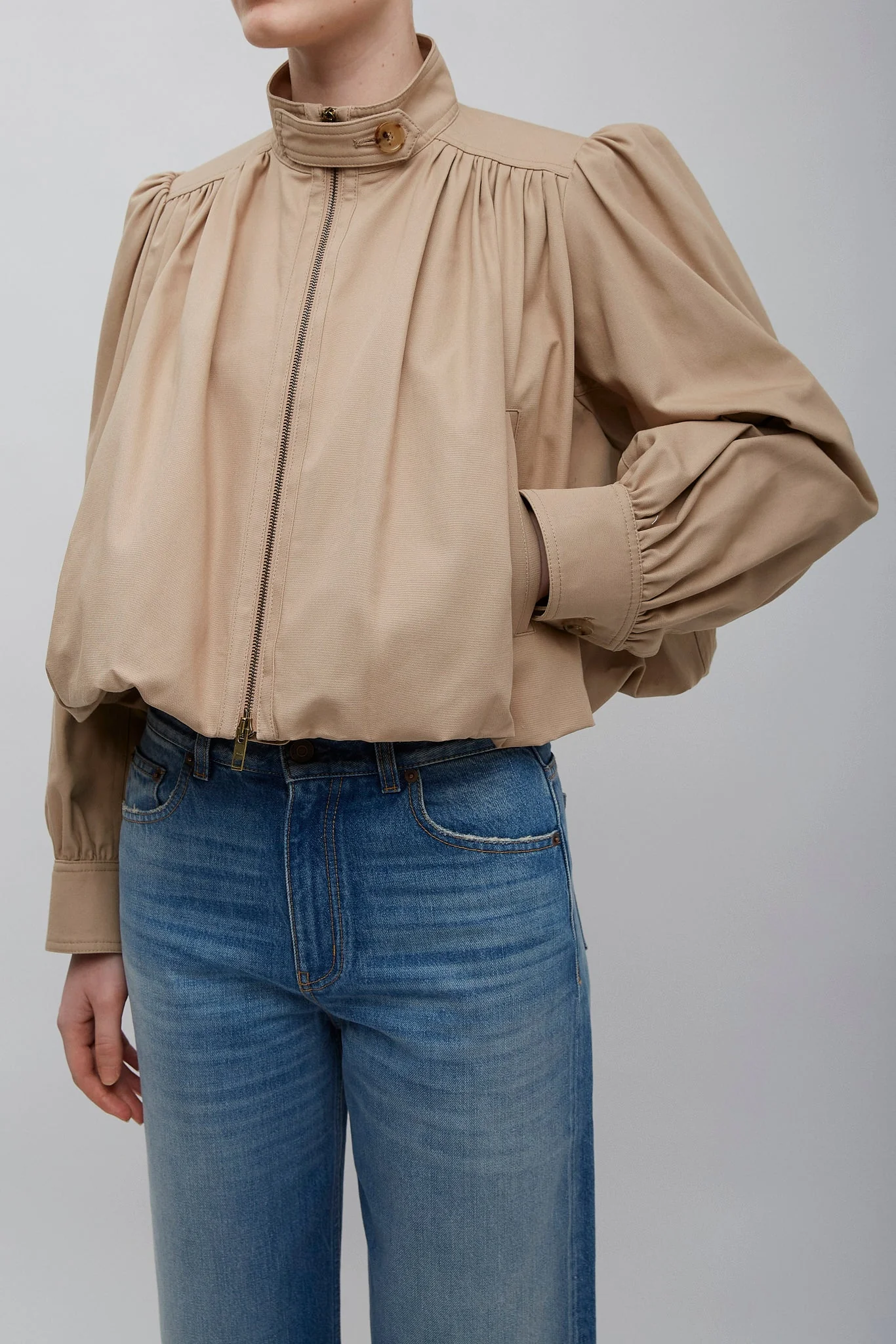 Gathered cropped cotton jacket - Image 5