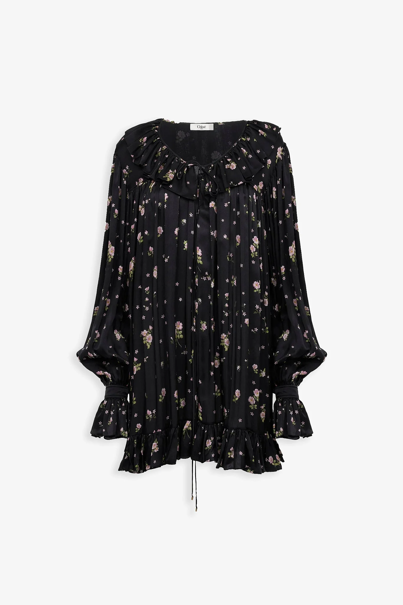 Gathered mini silk dress