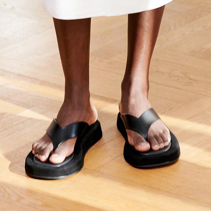 Ginza leather and suede platform flip flops - Image 6
