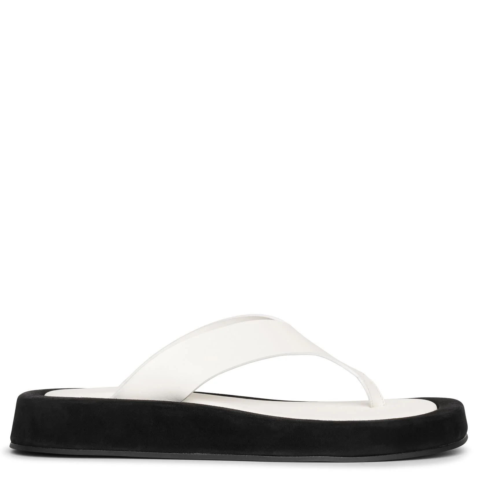 Ginza two-tone leather and suede platform flip flops