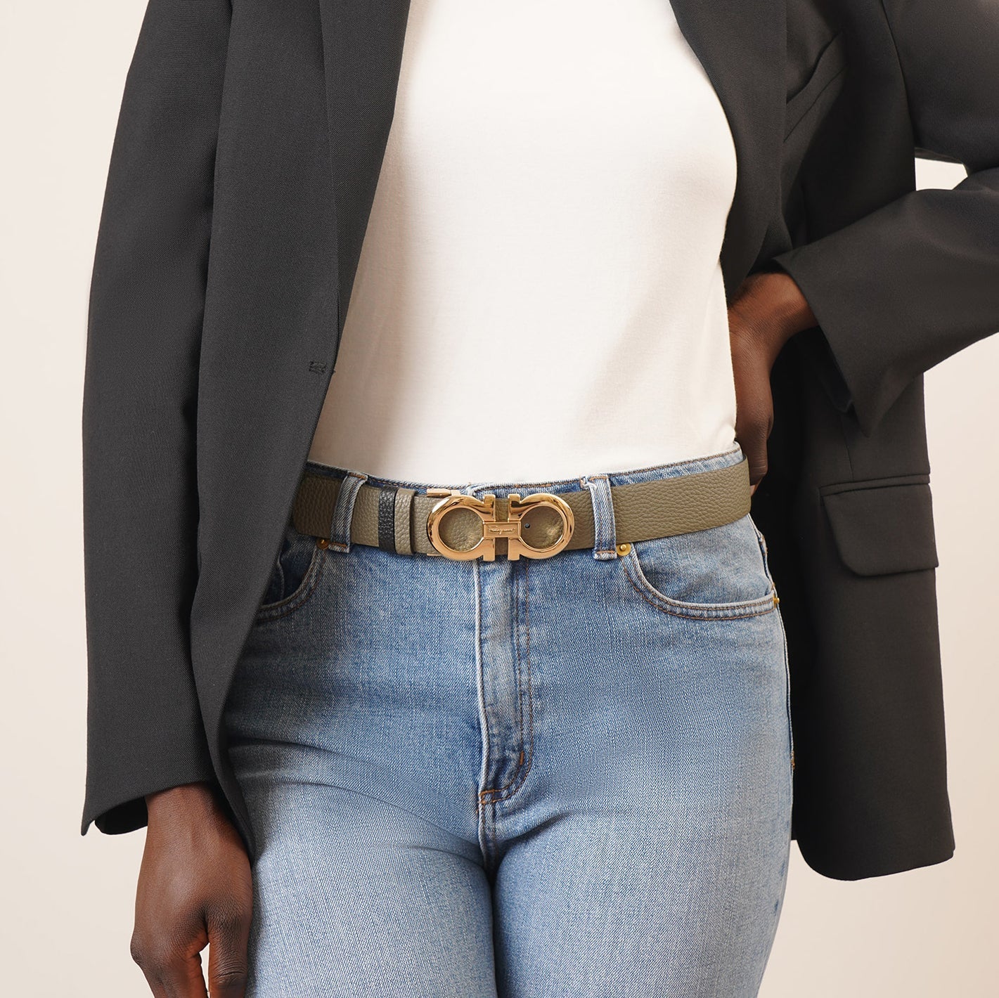 Grained leather 35mm reversible belt - Image 5