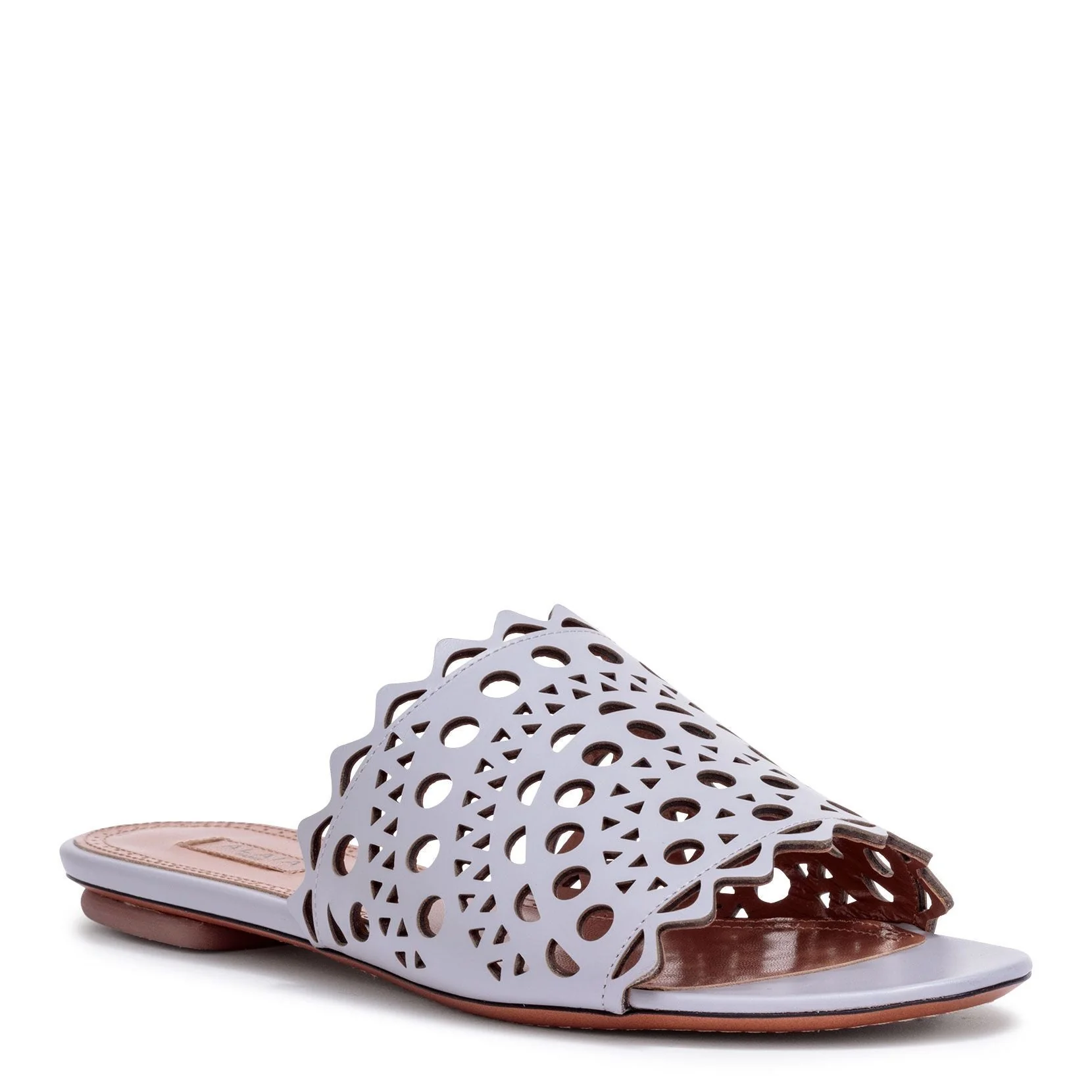 Grey leather laser-cut slide sandals - Image 2