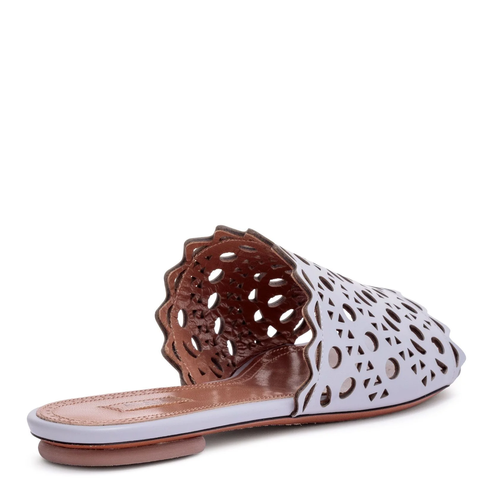 Grey leather laser-cut slide sandals - Image 3