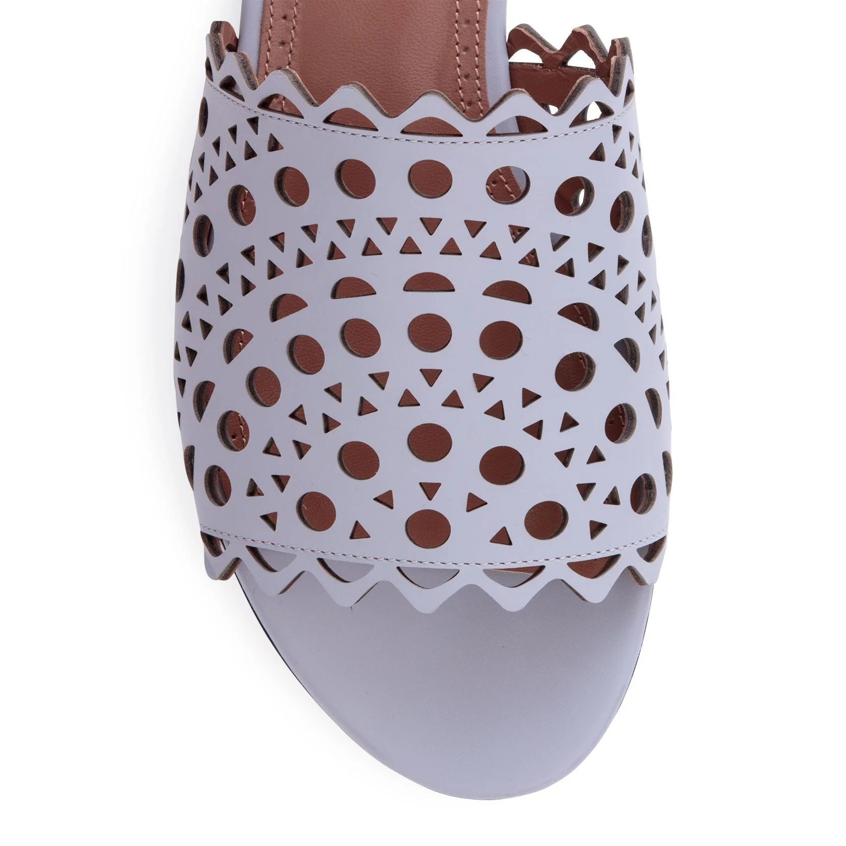 Grey leather laser-cut slide sandals - Image 4