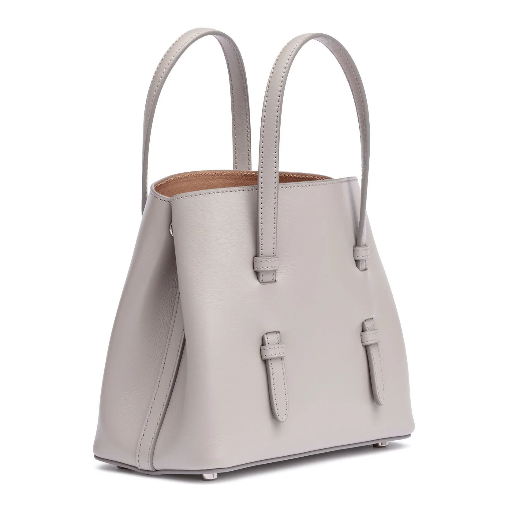 Grey leather mini tote with studded floral strap - Image 3