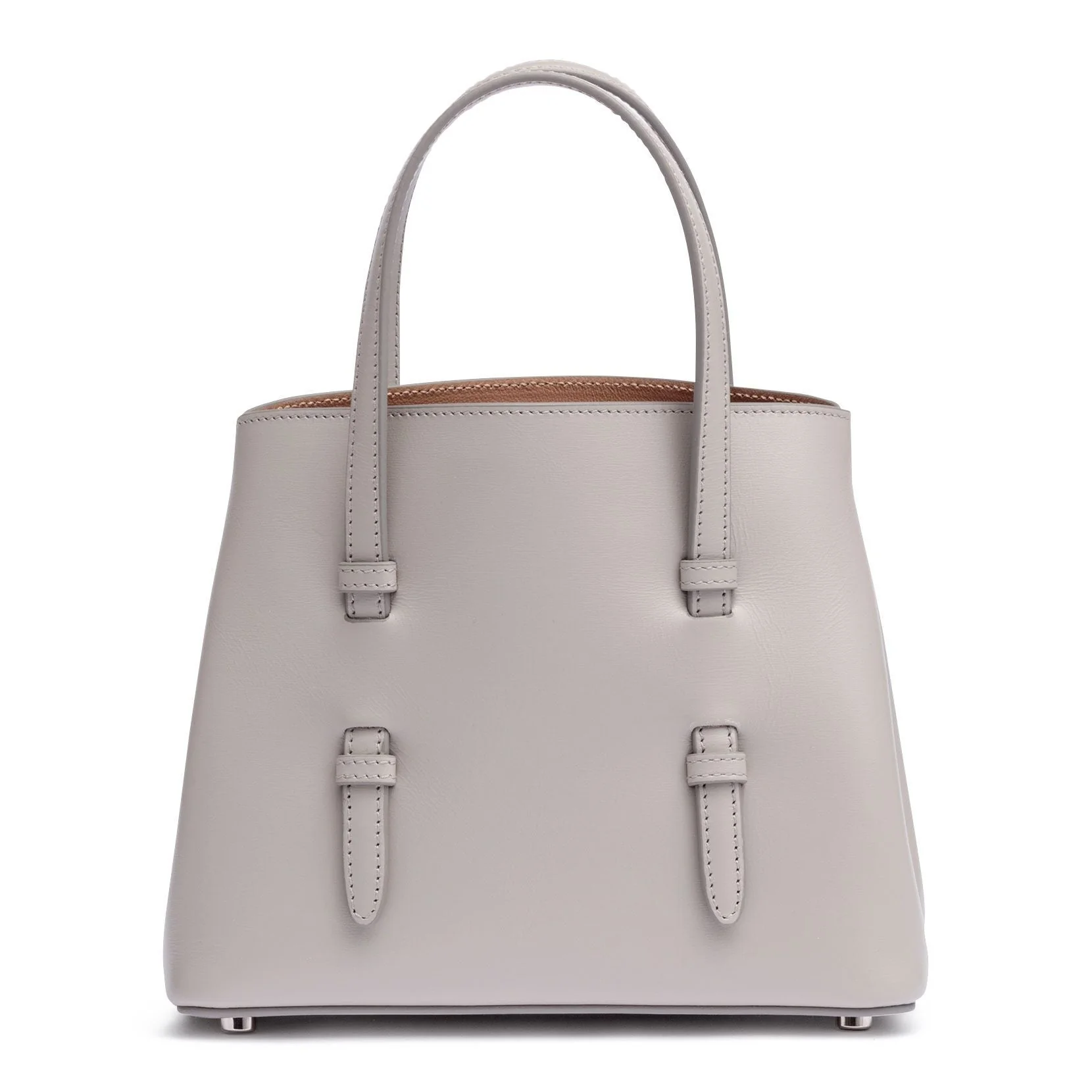 Grey leather mini tote with studded floral strap - Image 4