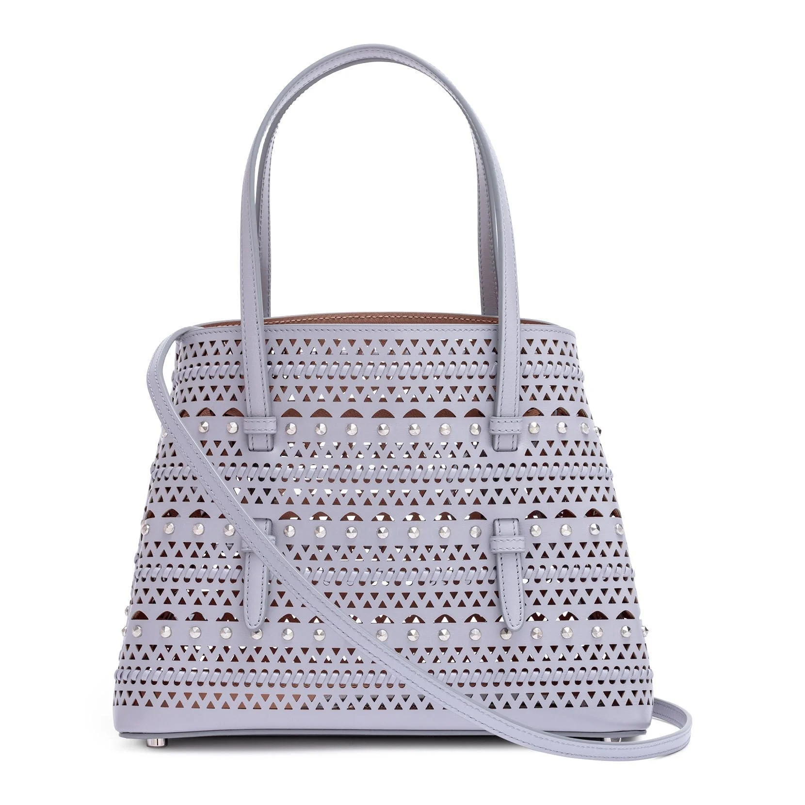 Grey leather small laser-cut bag - Image 4