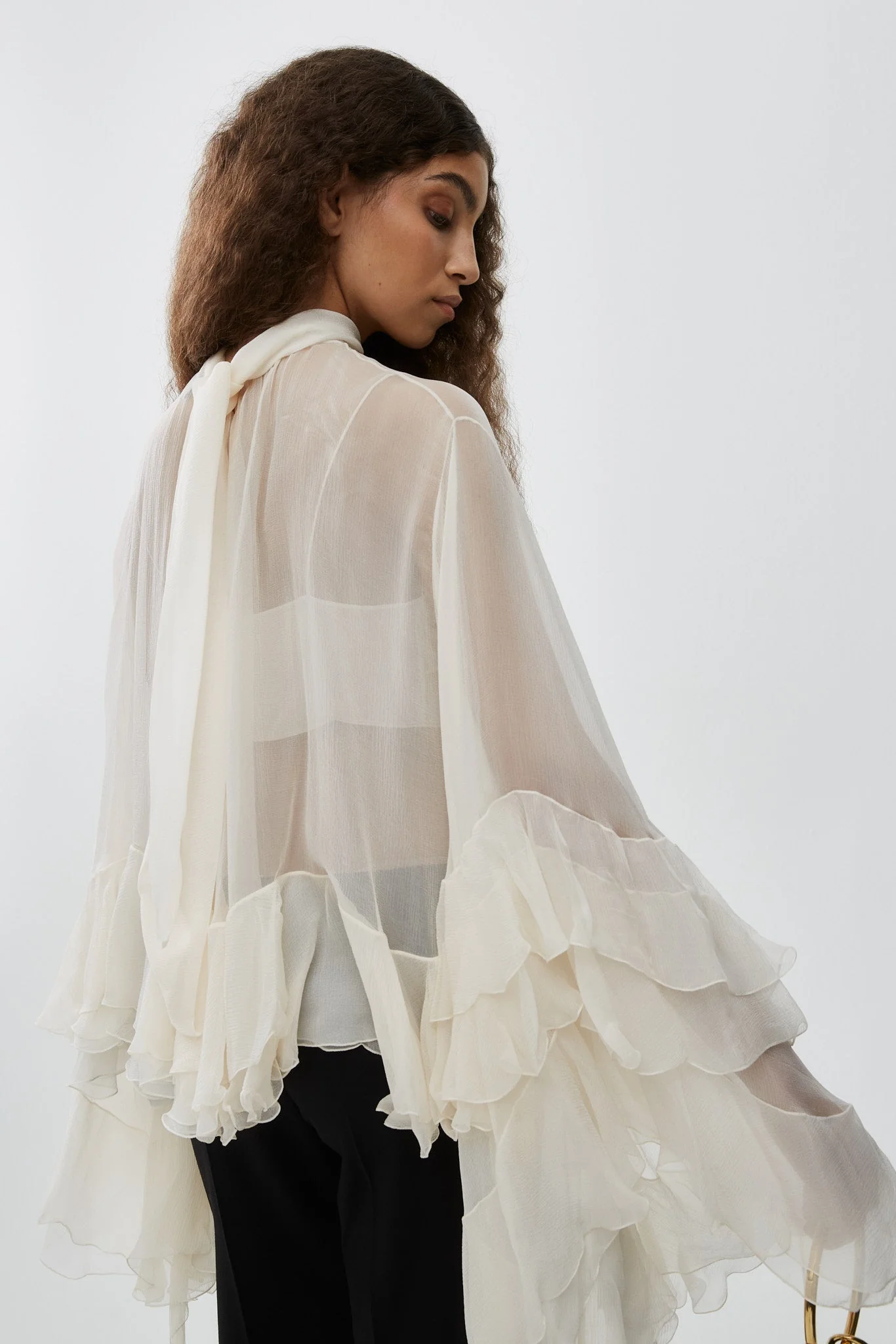 High-low white ruffle top in silk mousseline - Image 2