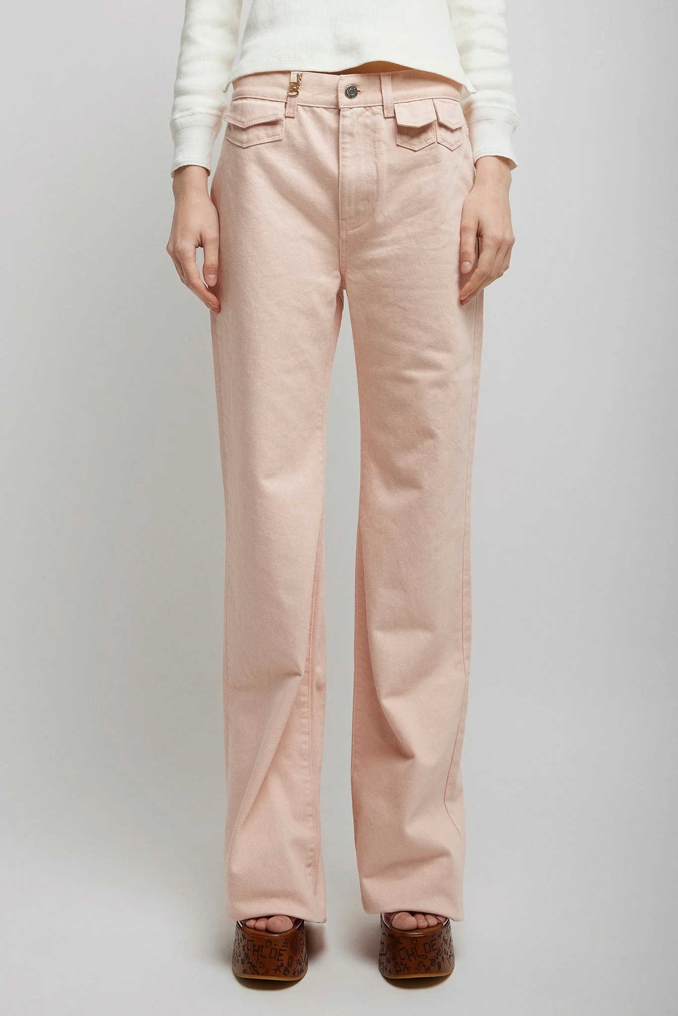 High-rise pink denim flare jeans - Image 4