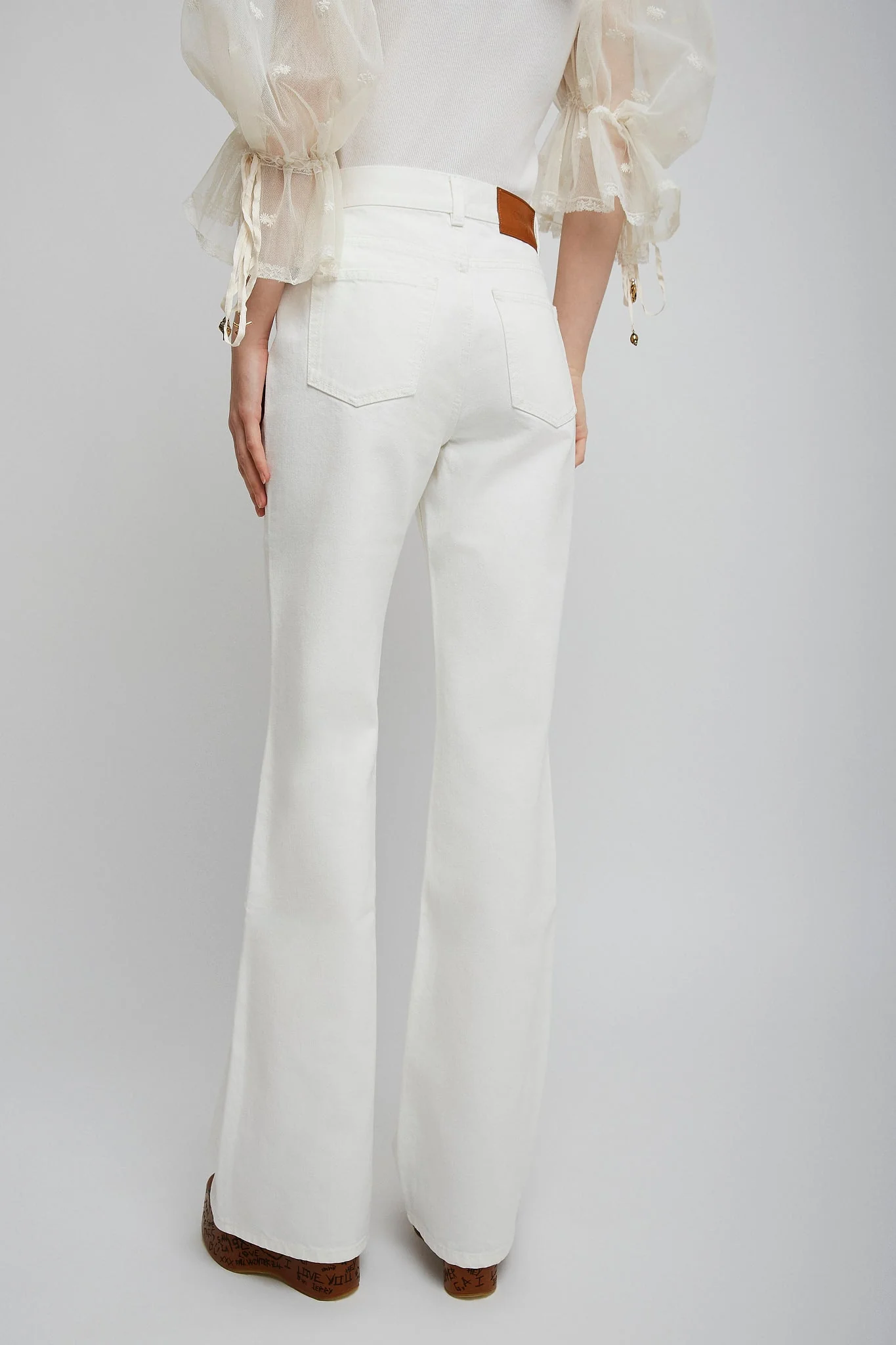 High-rise white denim flare jeans - Image 3