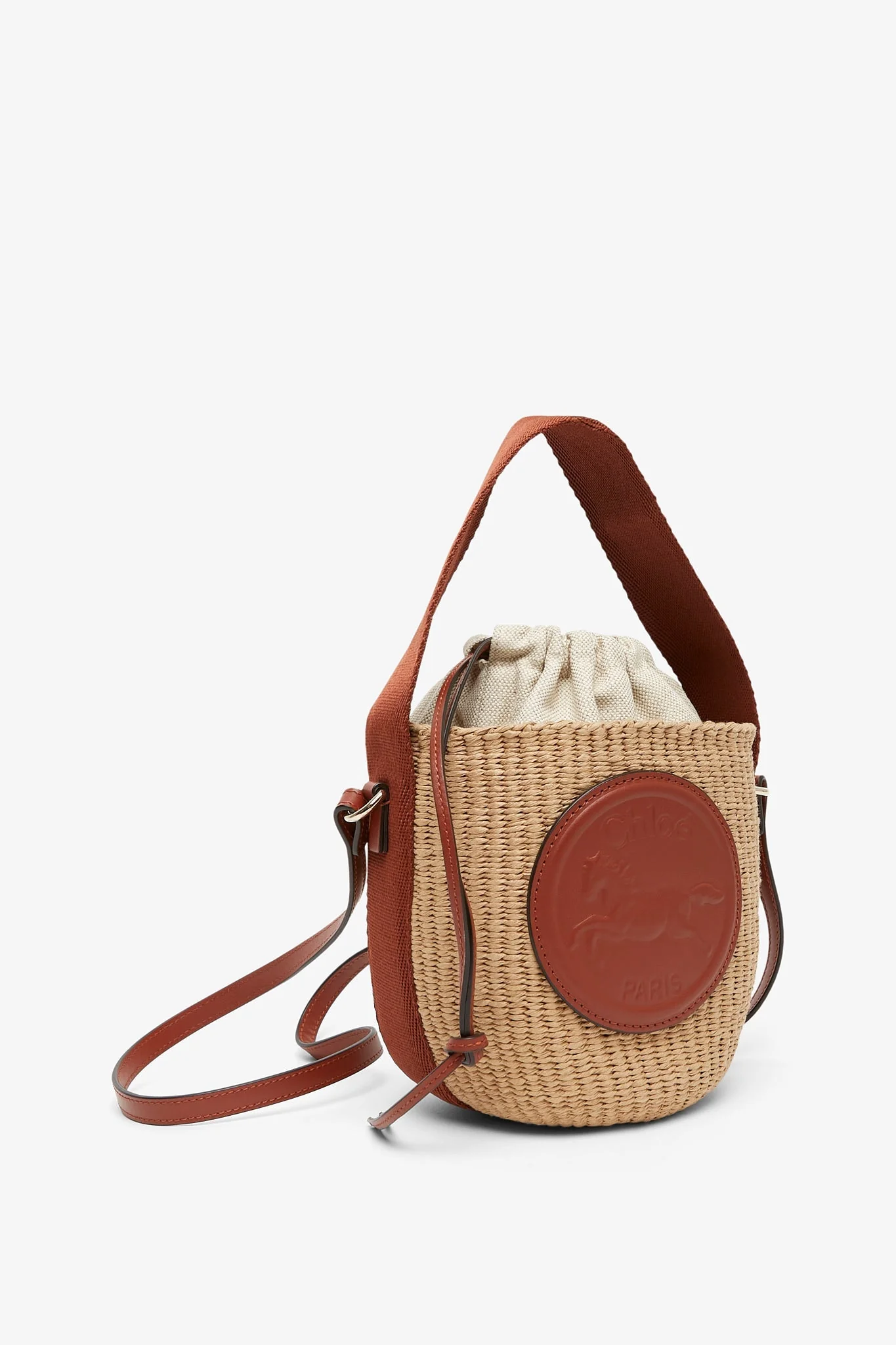 Horse medal brown raffia bucket bag - Image 3