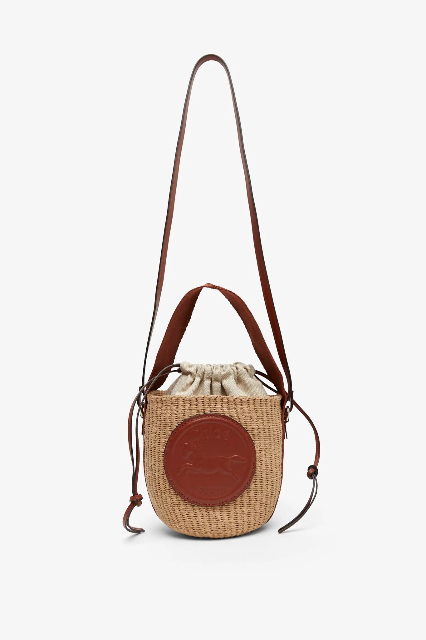Horse medal brown raffia bucket bag - Image 4