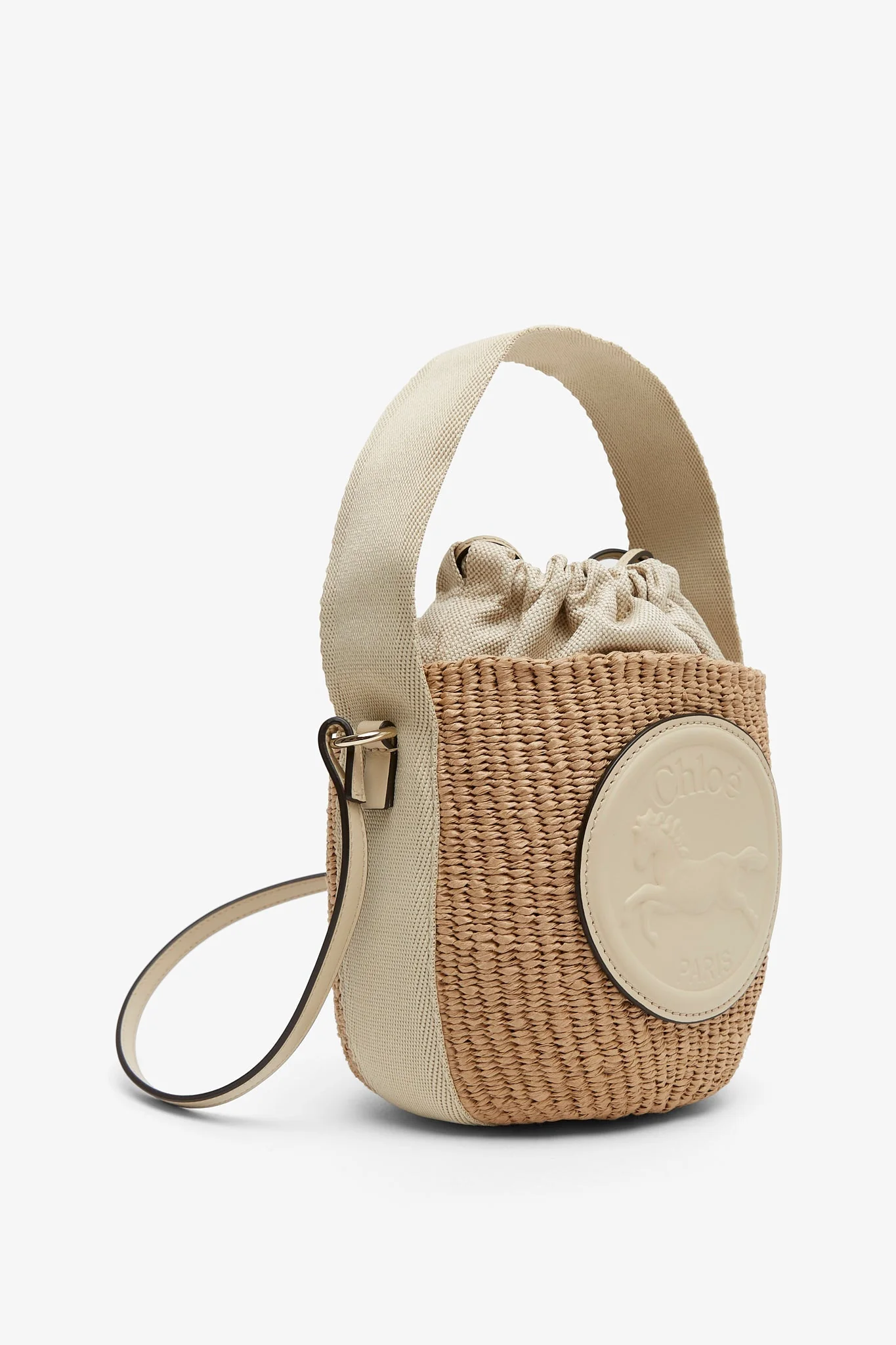 Horse medal ivory raffia bucket bag - Image 3