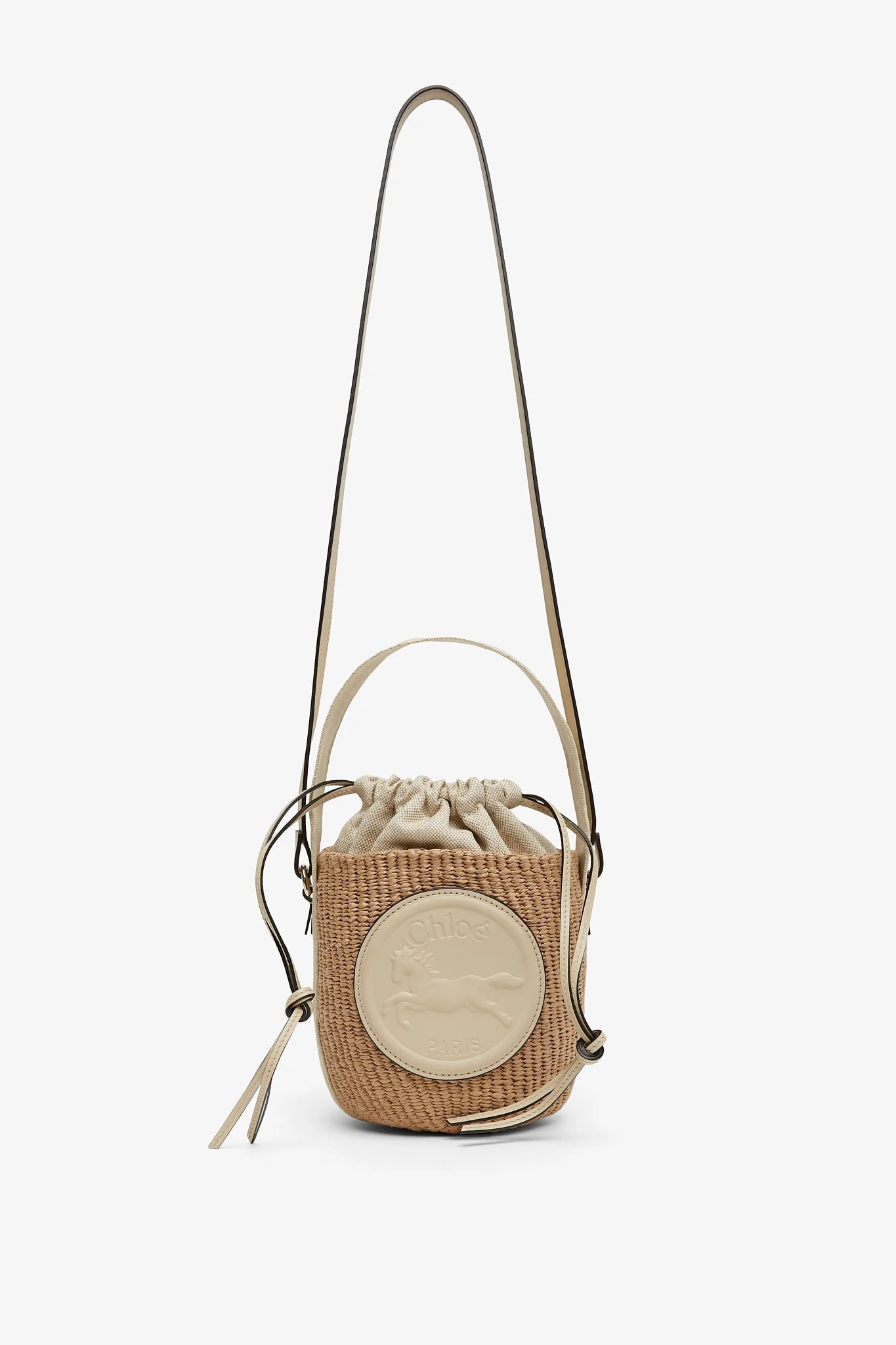 Horse medal ivory raffia bucket bag - Image 4