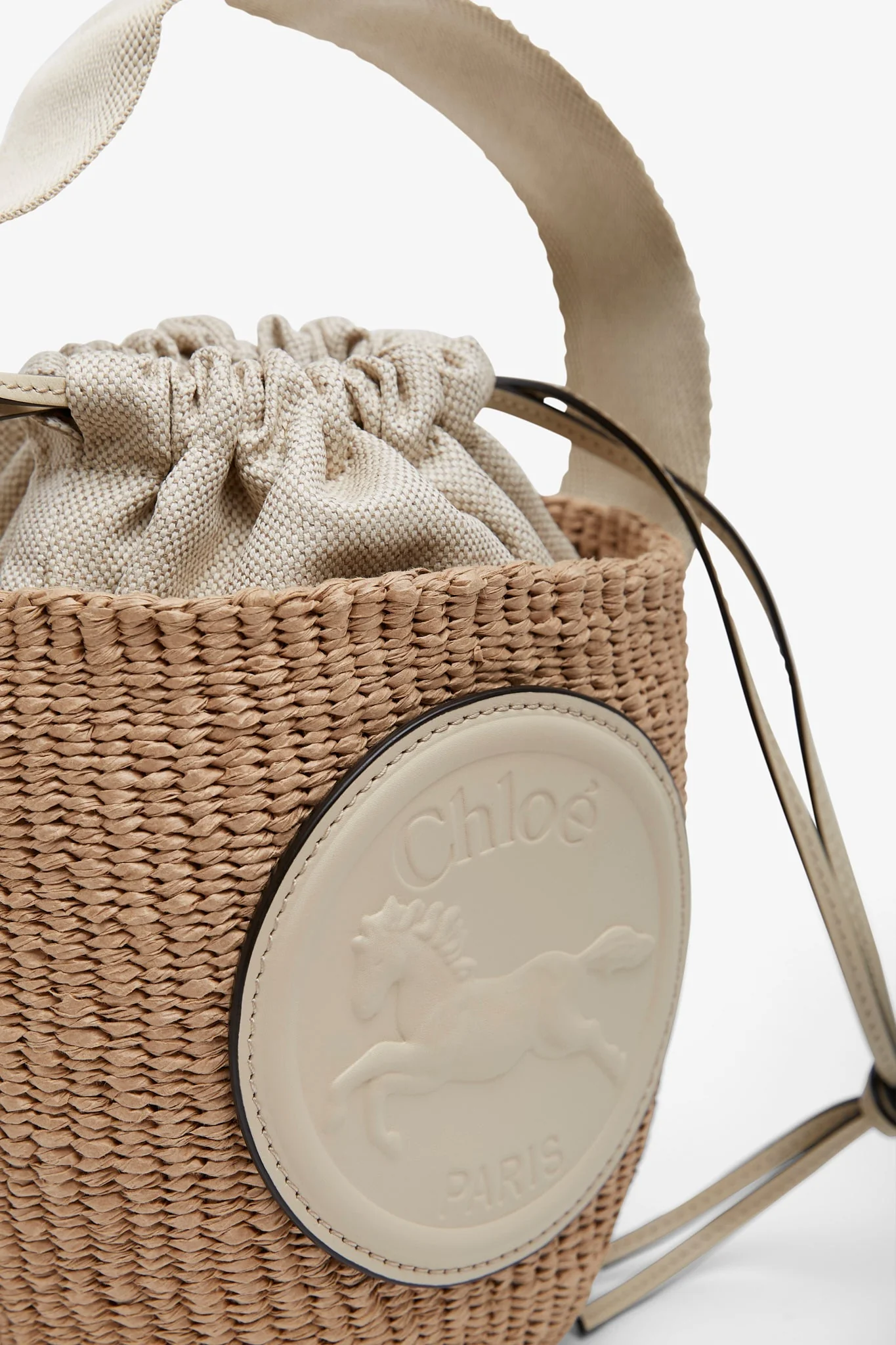 Horse medal ivory raffia bucket bag - Image 6