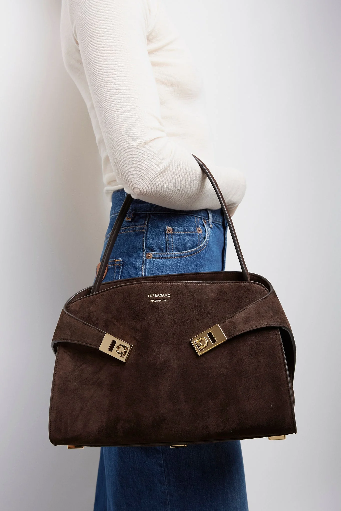 Hug medium brown suede shoulder bag - Image 2