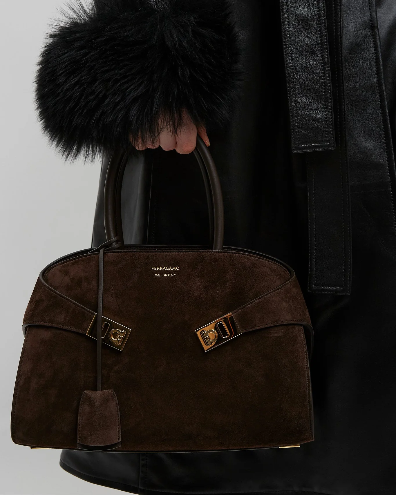 Hug small brown suede top handle bag - Image 2