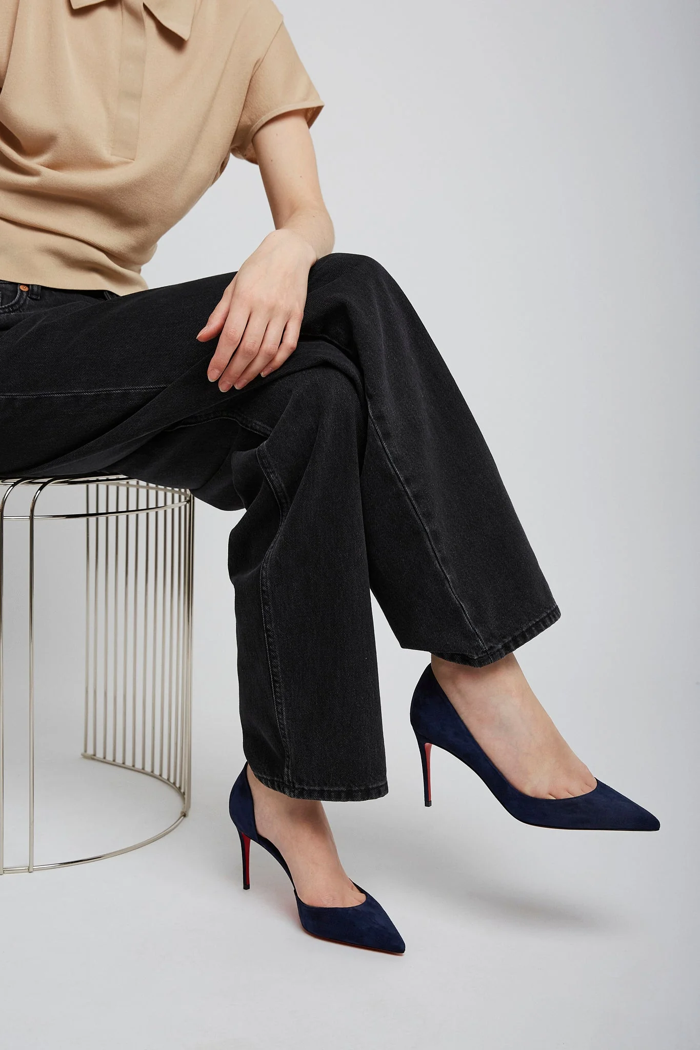 Iriza 85 dark blue suede pumps - Image 6