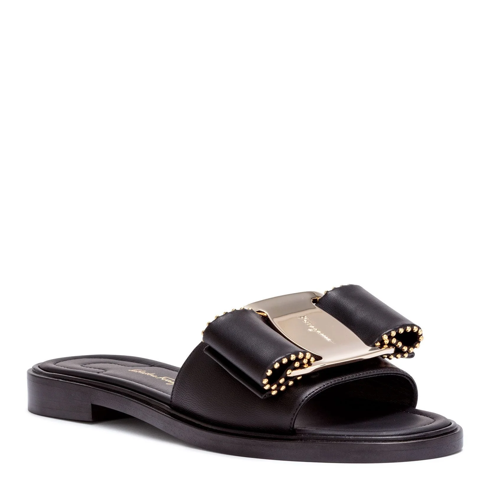 Isera black leather studded bow slide sandals - Image 2