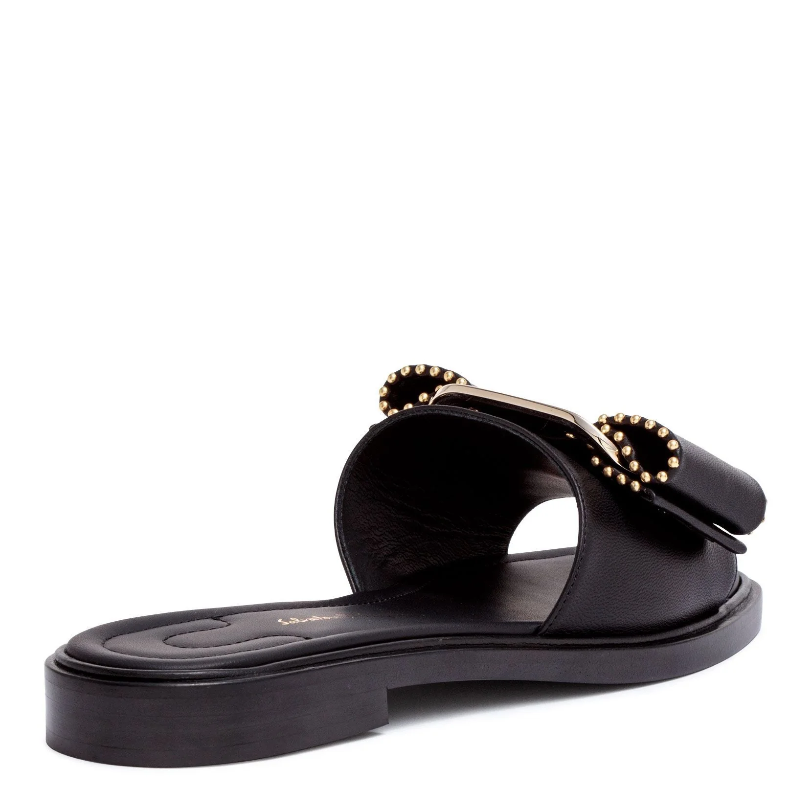 Isera black leather studded bow slide sandals - Image 3