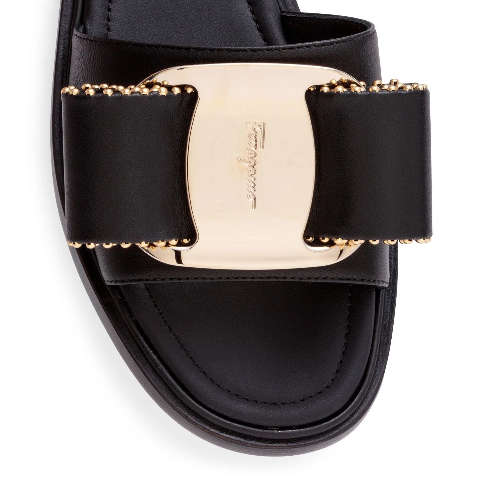 Isera black leather studded bow slide sandals - Image 4
