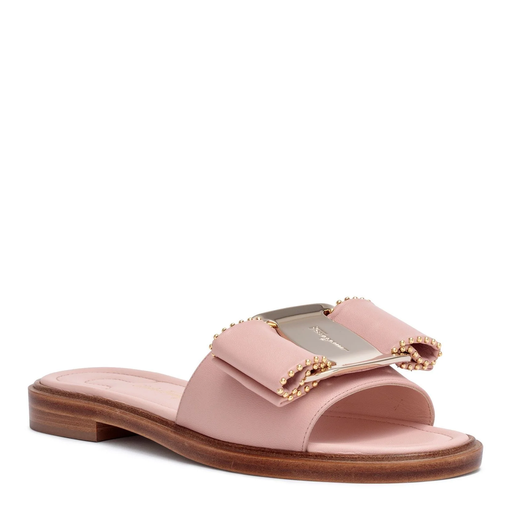 Isera pink leather studded bow slide sandals - Image 2