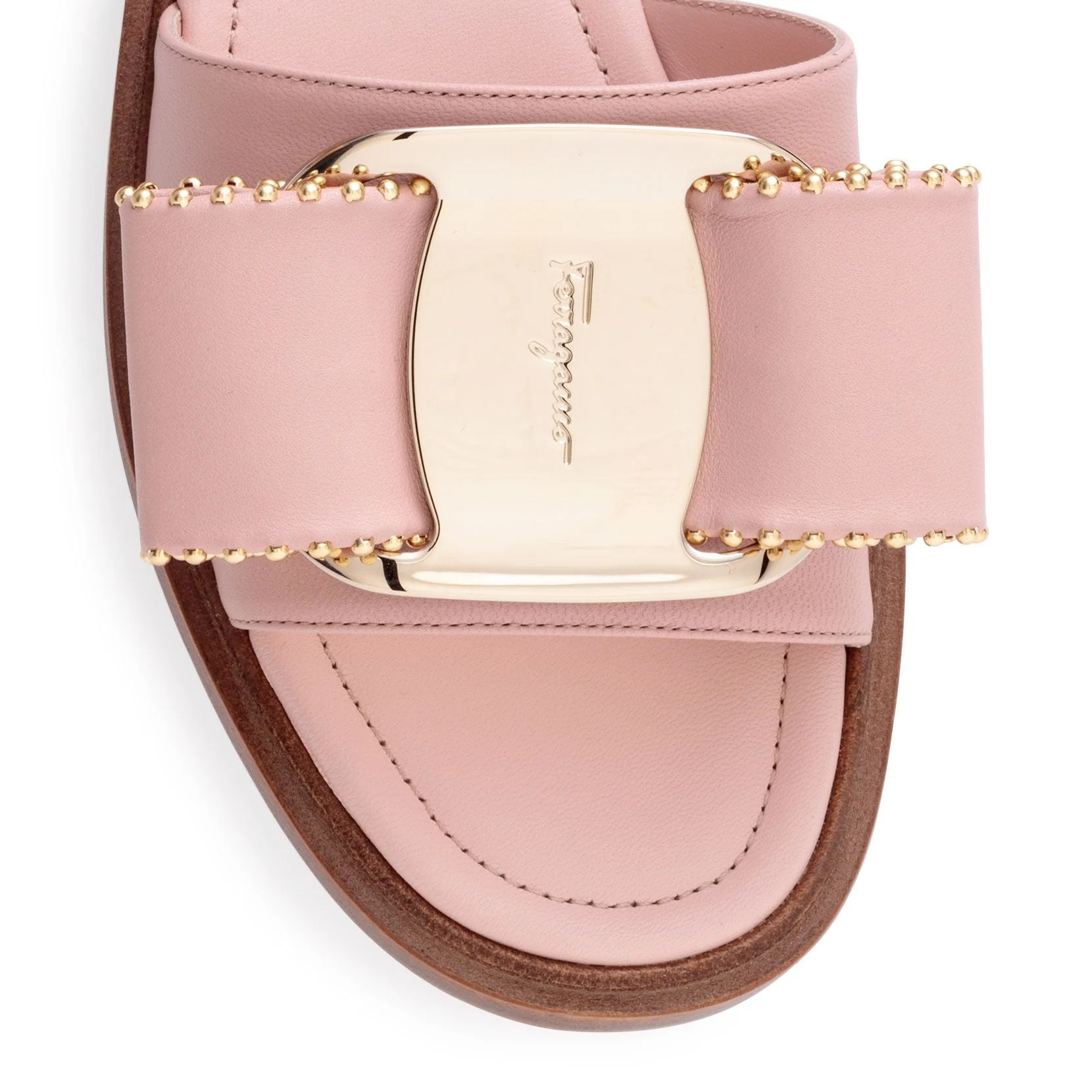 Isera pink leather studded bow slide sandals - Image 4