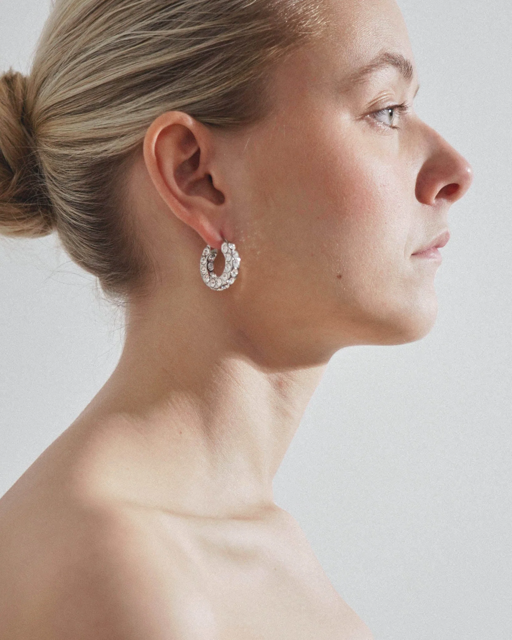 Jah hoop small white and silver crystal earrings - Image 2