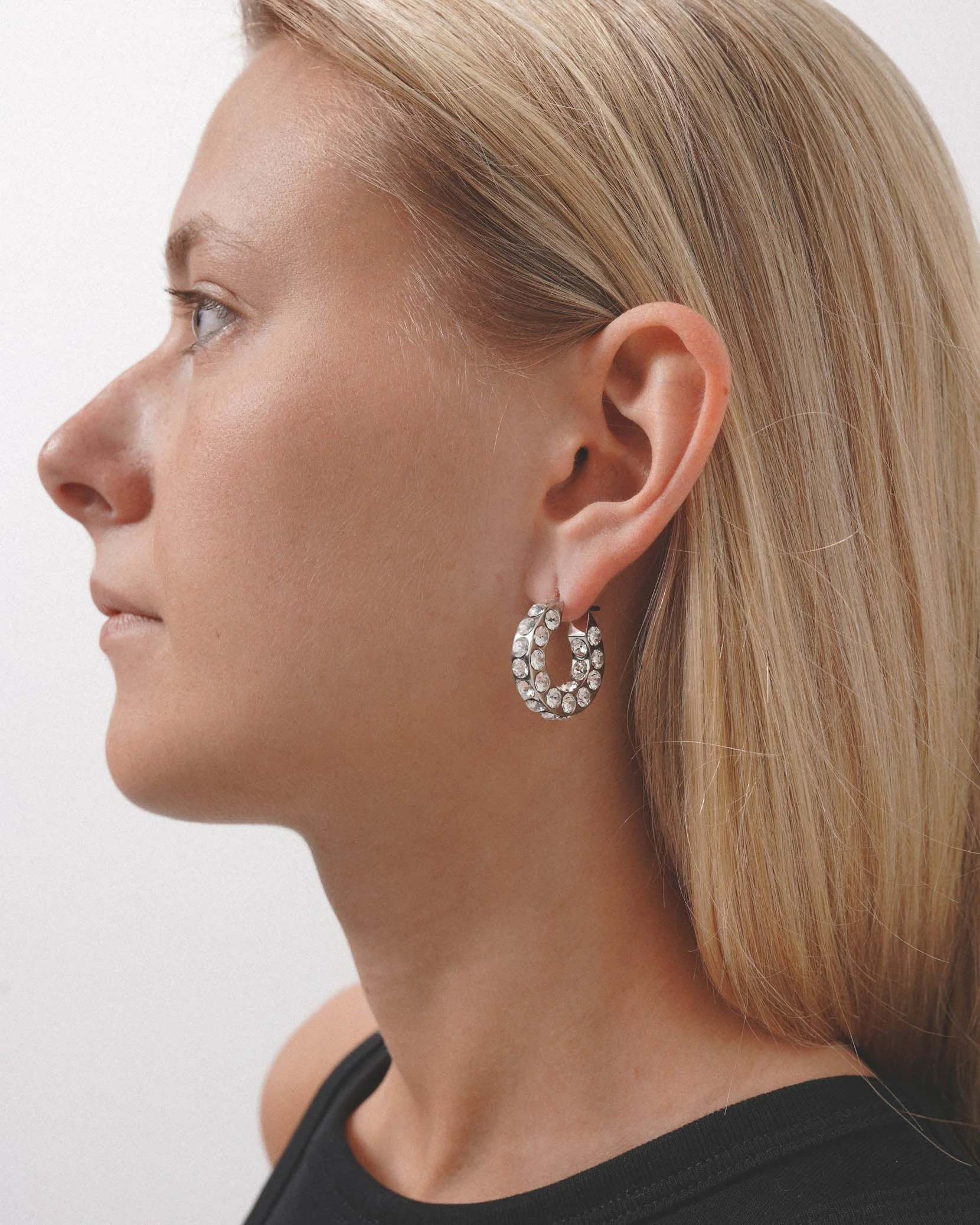 Jahleel hoop small white silver crystal earrings - Image 2