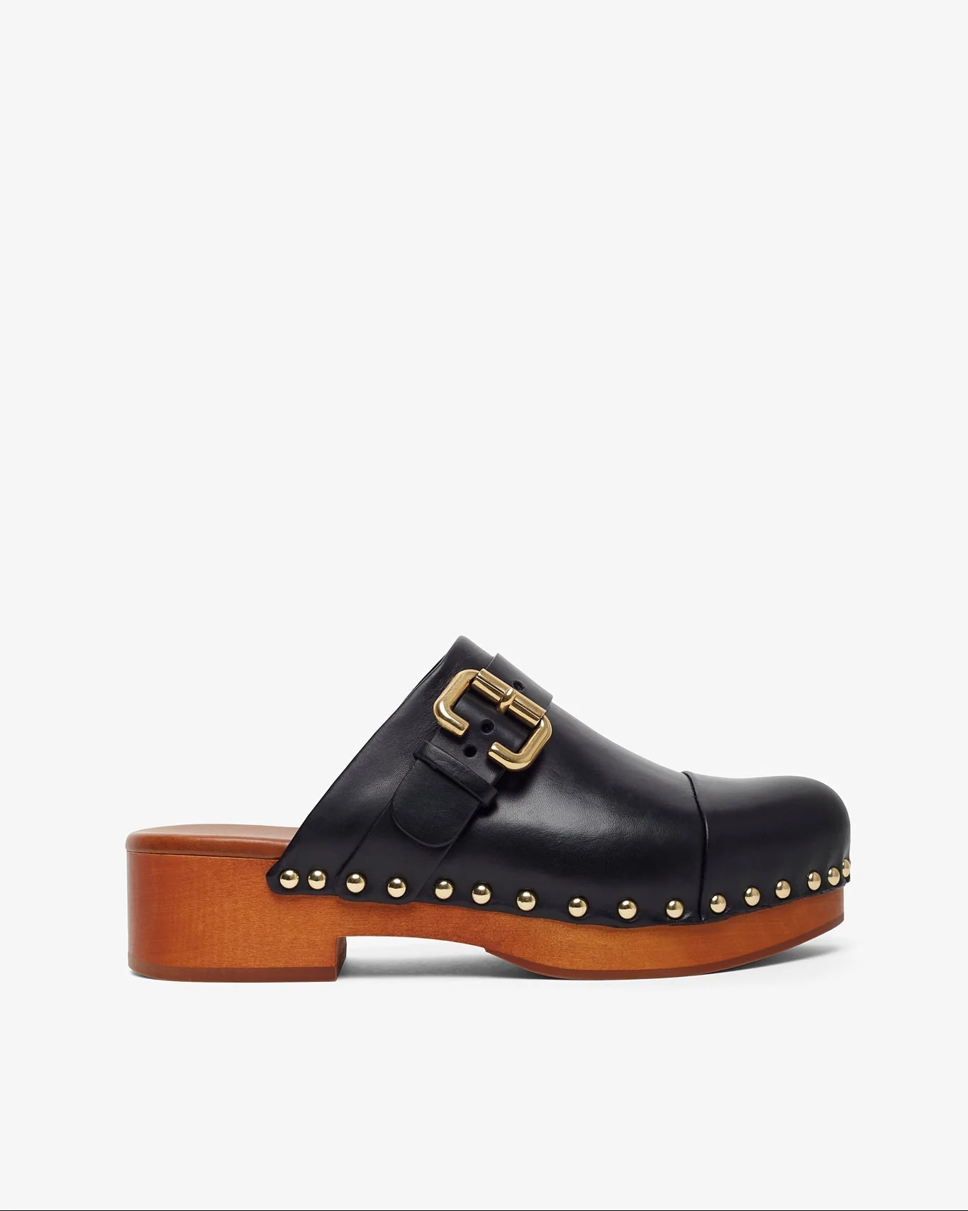 Jeannette black leather clogs