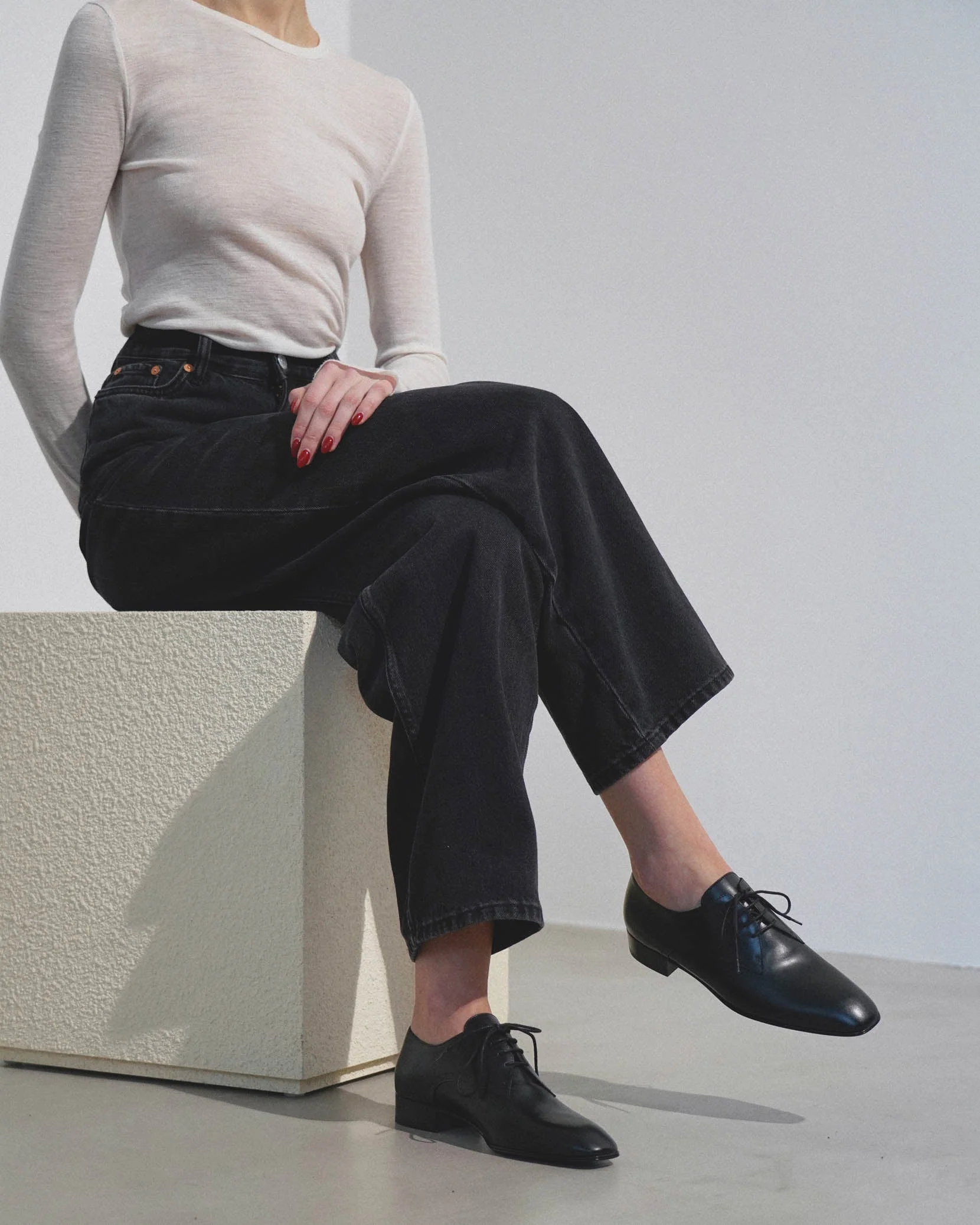 Kay Oxford black lace-up flats - Image 2