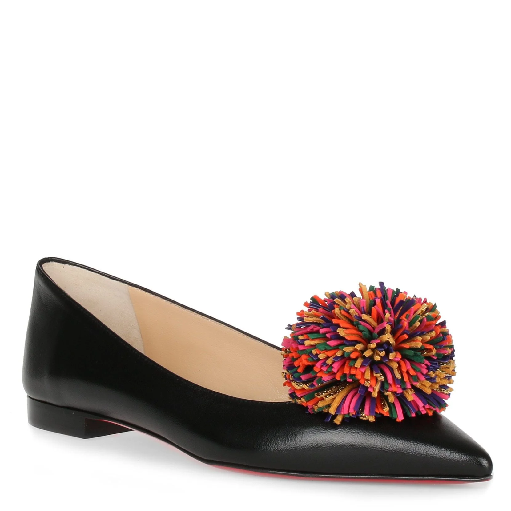 Konstantina Black Leather Pompom Ballerina - Image 2
