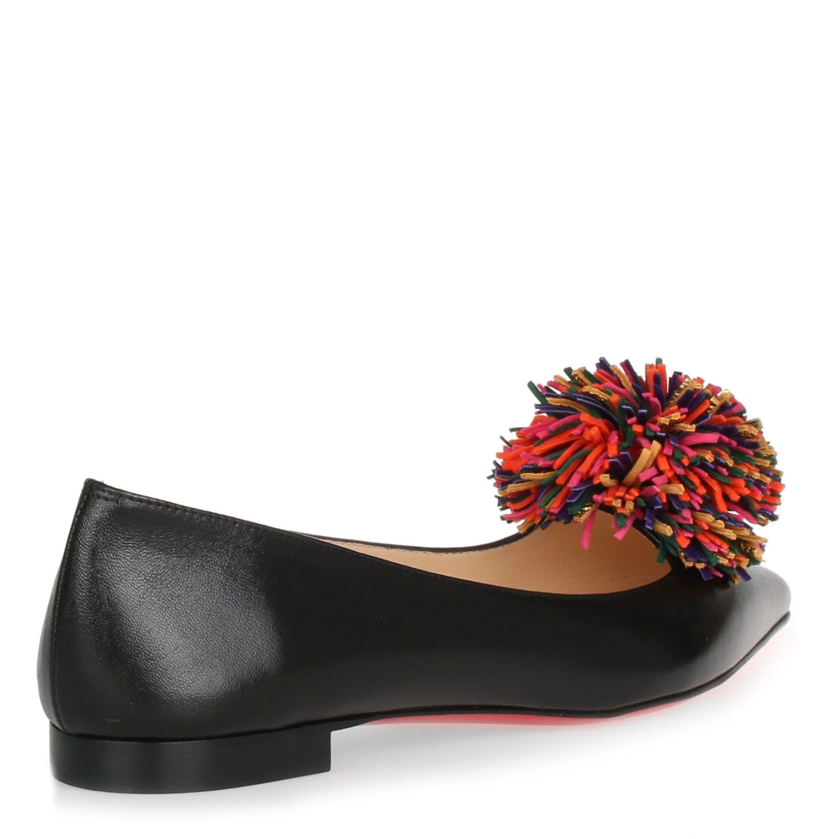 Konstantina Black Leather Pompom Ballerina - Image 3
