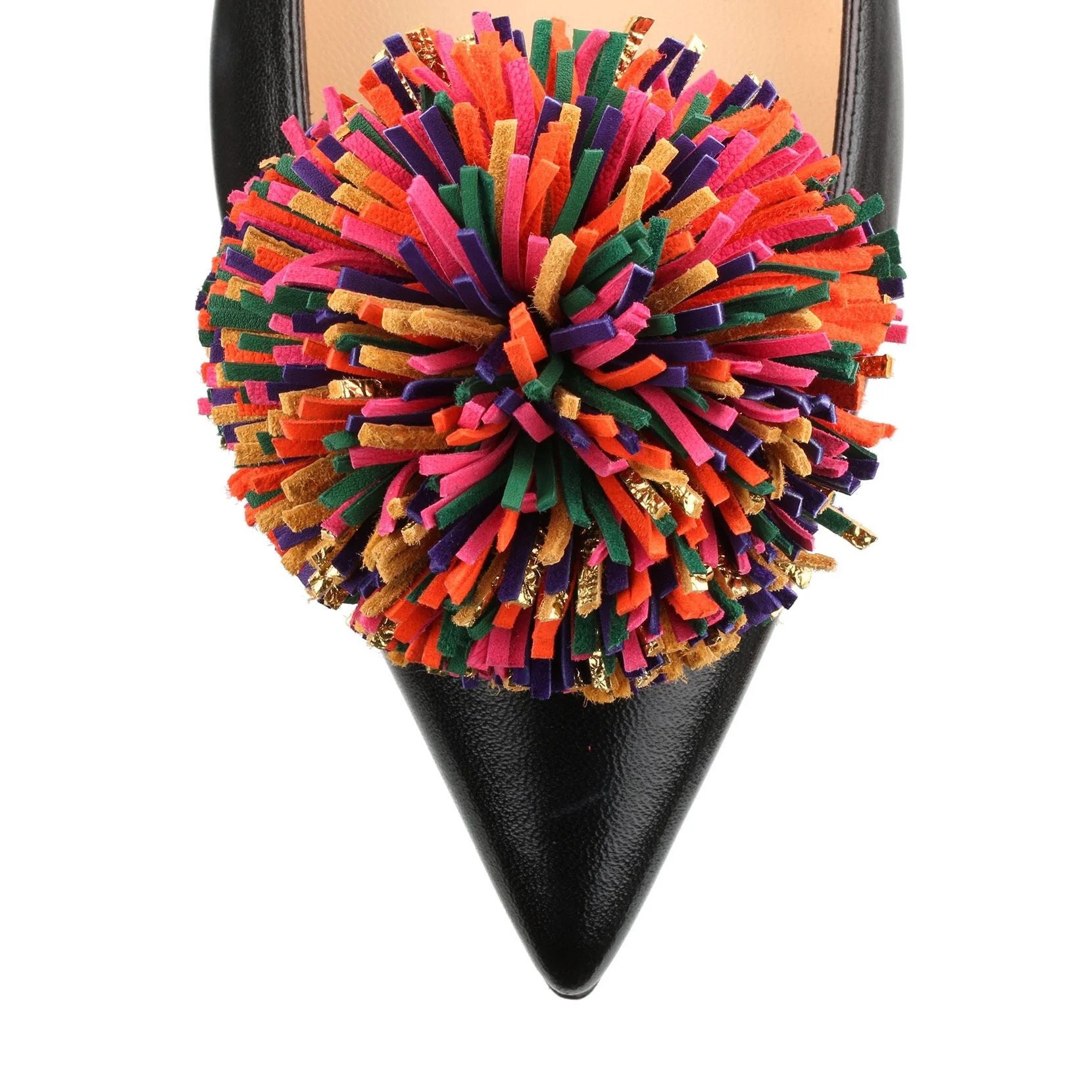 Konstantina Black Leather Pompom Ballerina - Image 4
