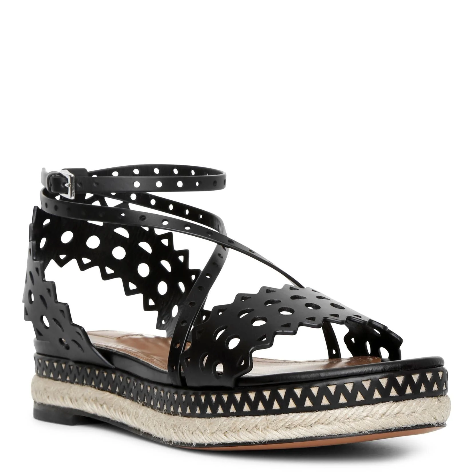 Laser cut leather espadrille platform sandals - Image 2