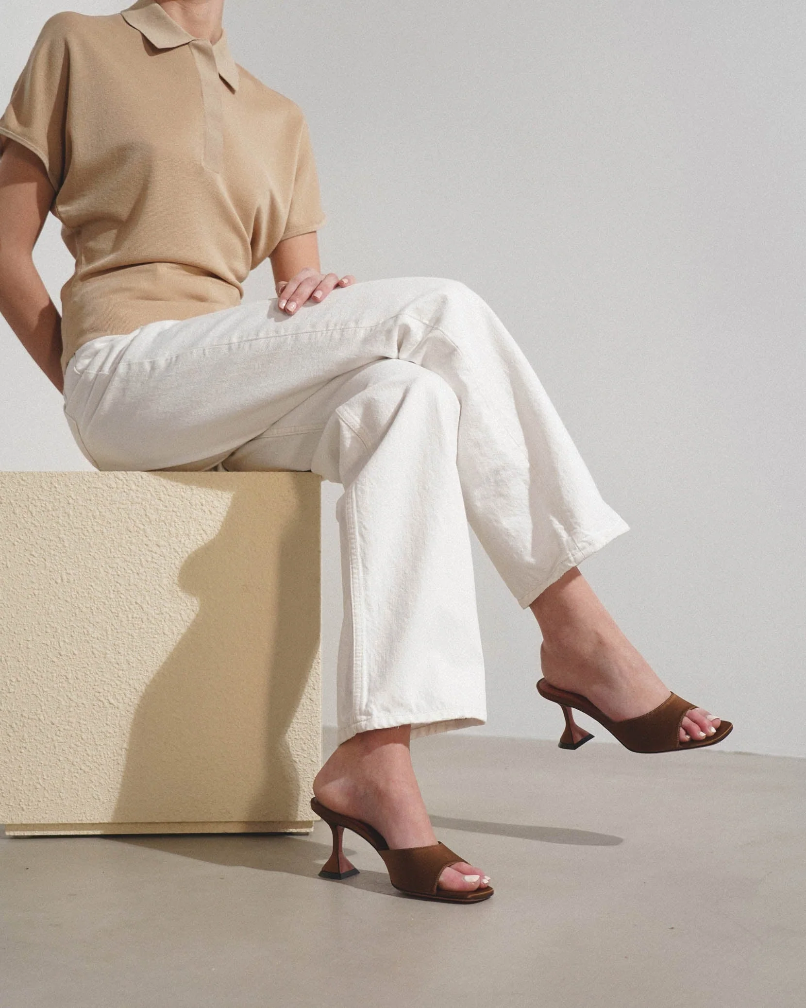 Lupita 70 brown satin mules - Image 2