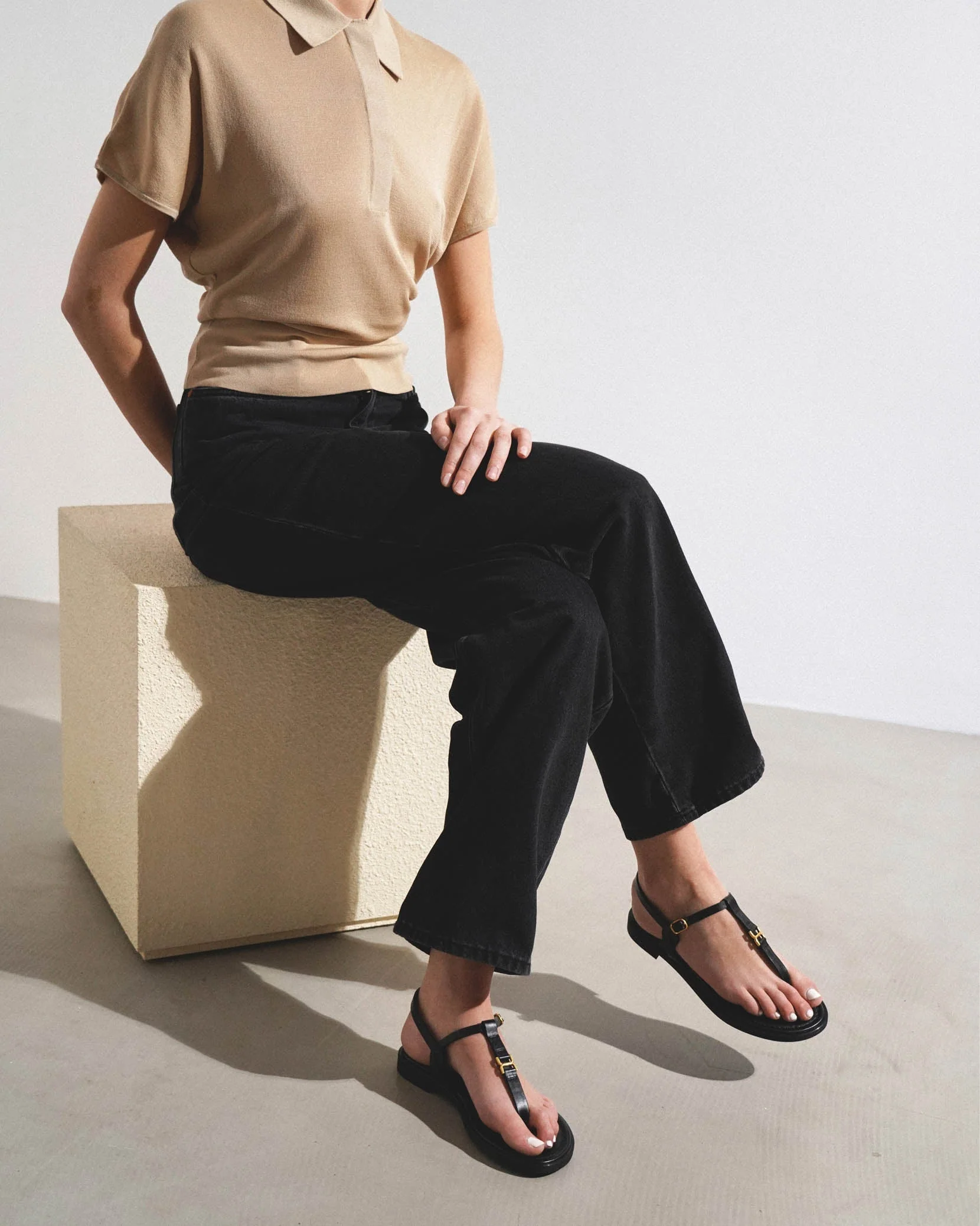 Marcie black leather flat sandals - Image 2