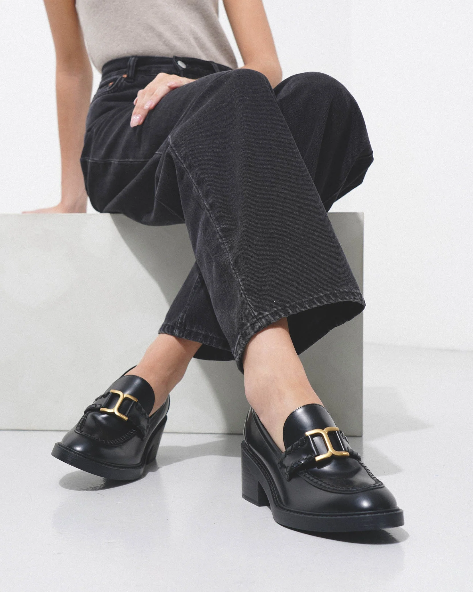 Marcie black leather heeled loafers - Image 2