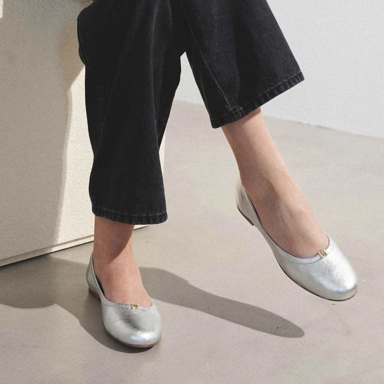 Marcie silver leather ballerinas - Image 6
