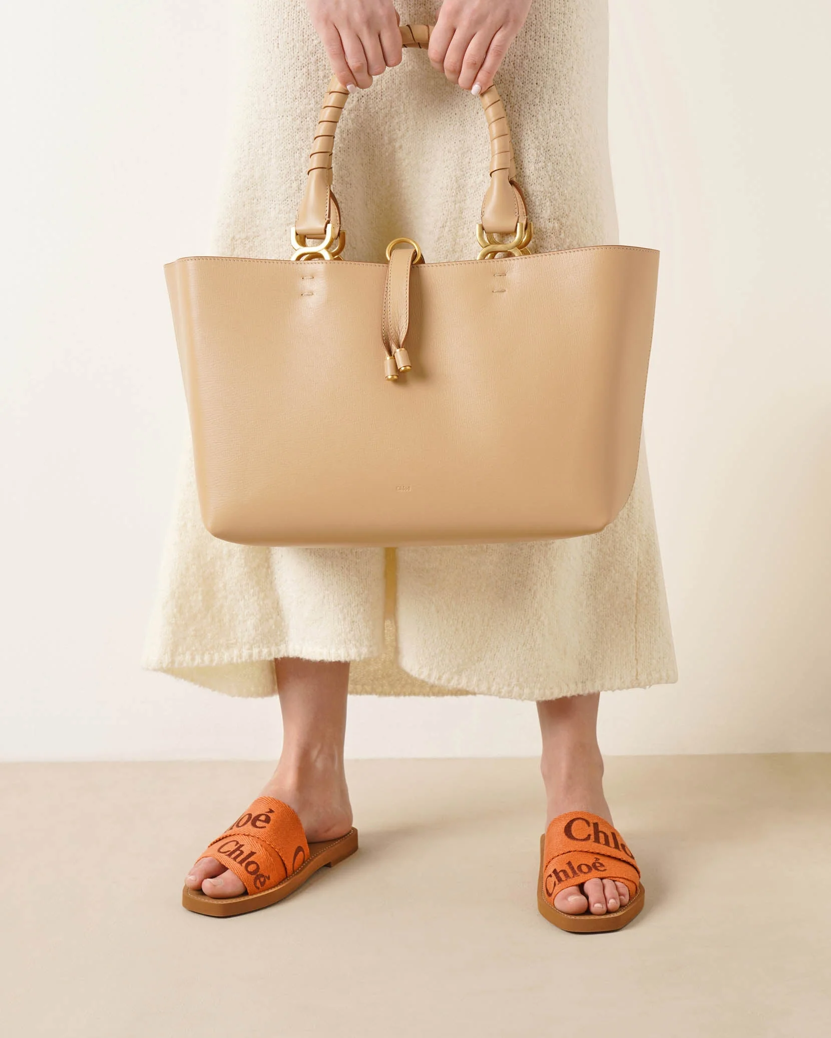 Marcie tote beige leather tote bag - Image 2