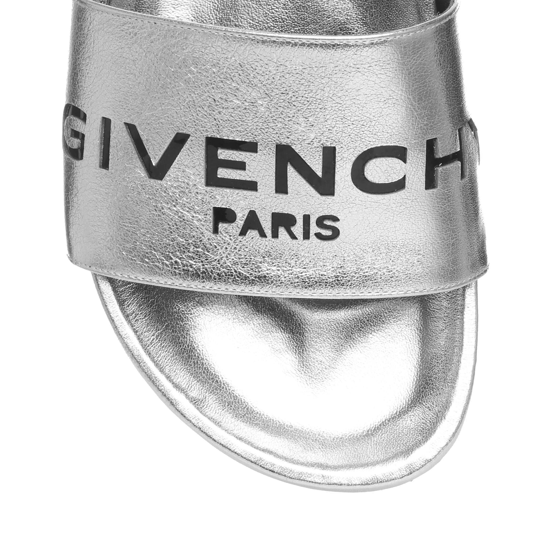 Metallic silver leather pool slides - Image 4