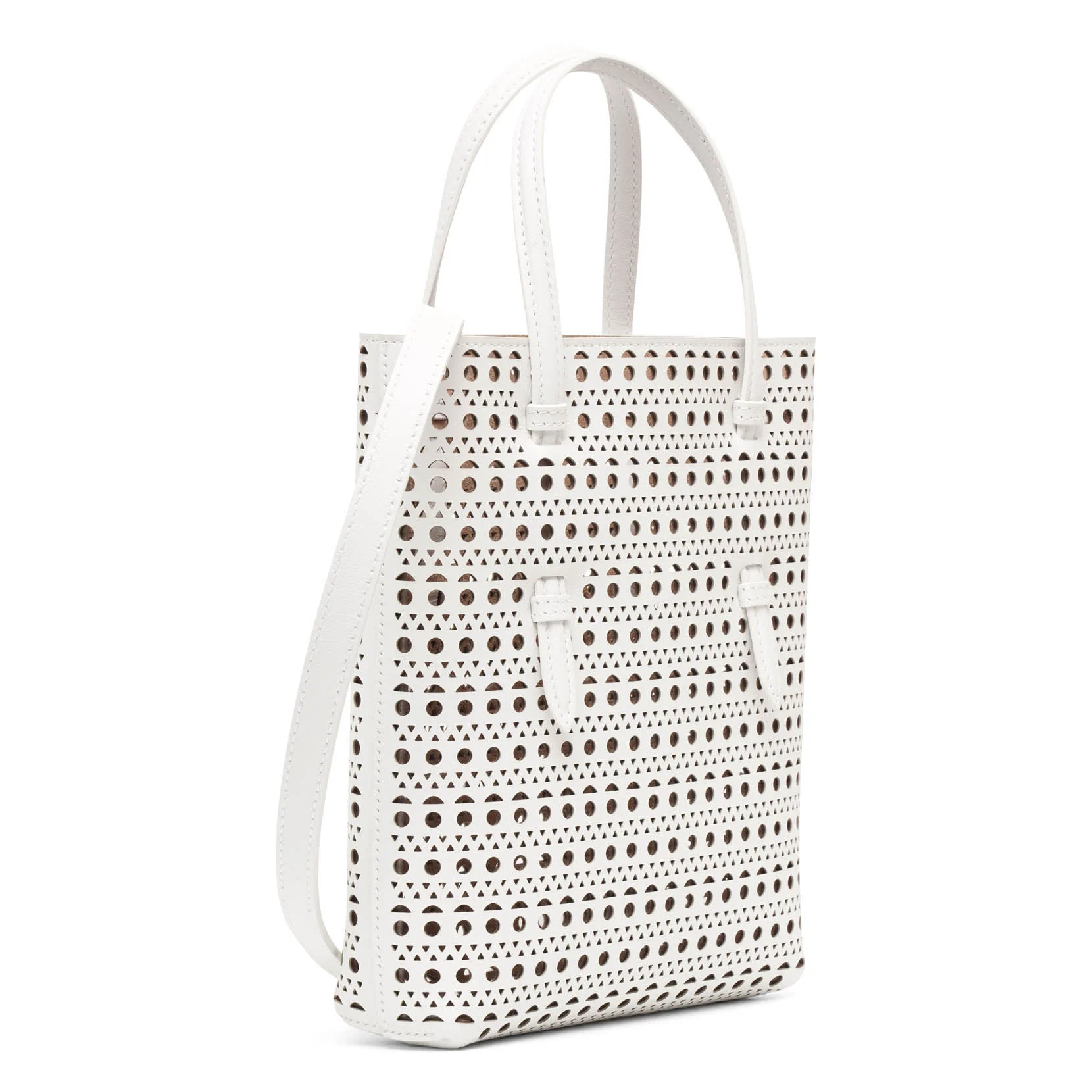 Mina NS white leather tote bag - Image 3