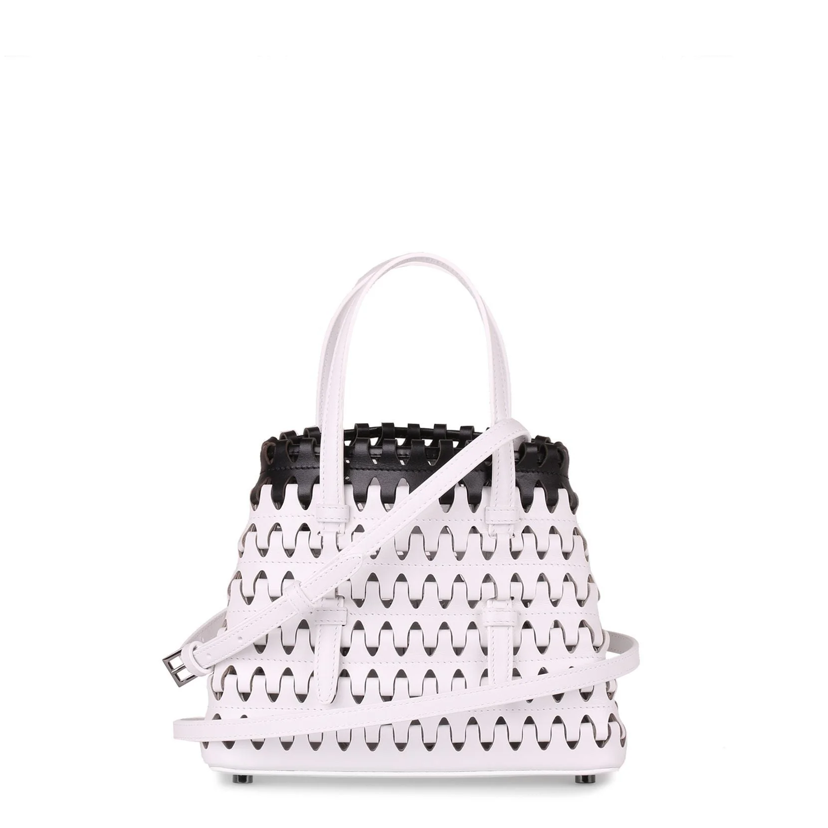 Monochrome leather laser-cut mini tote - Image 2