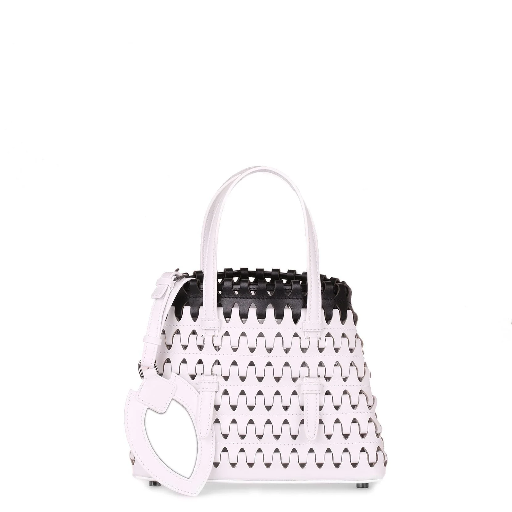 Monochrome leather laser-cut mini tote - Image 4