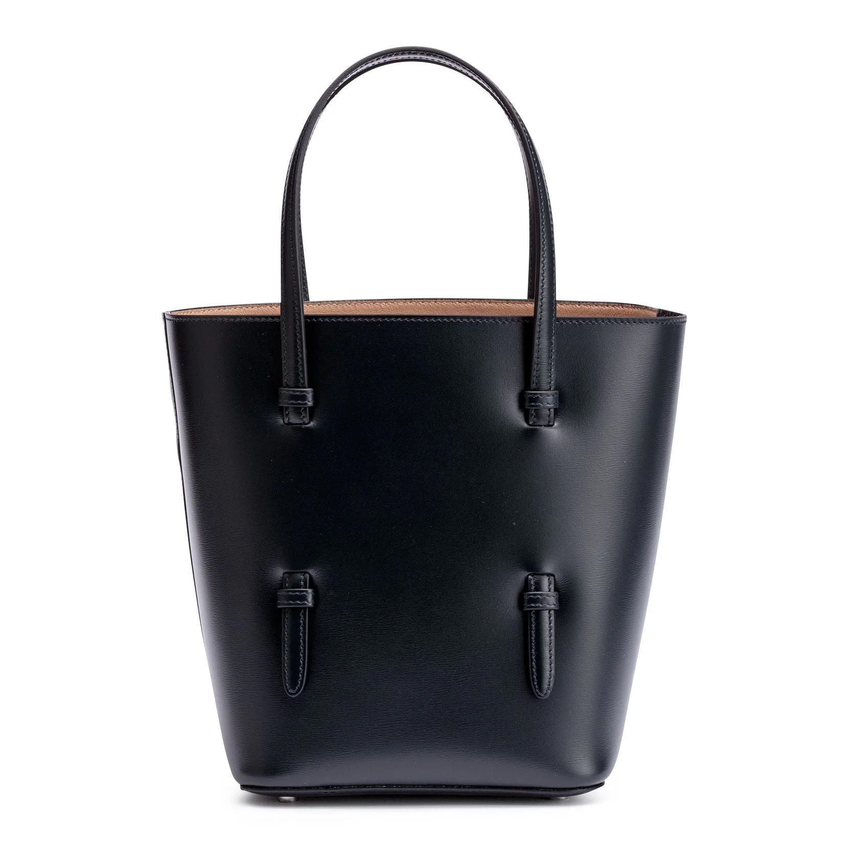 Navy leather tote with studded floral strap - Image 4