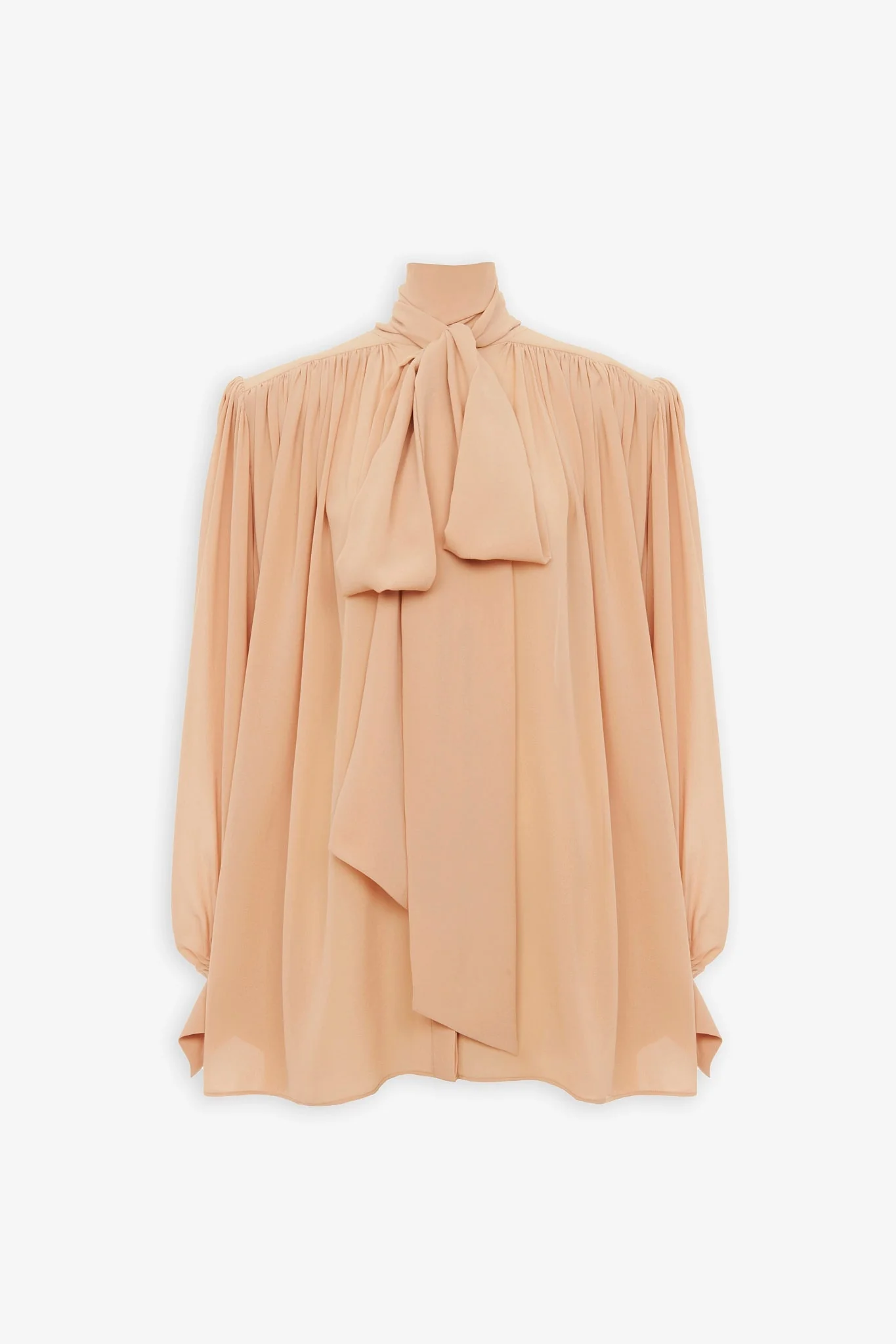 Oversized gathered lavalliere blouse